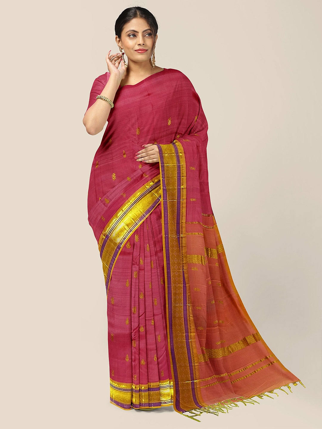 

The Chennai Silks Woven Design Zari Pure Silk Dharmavaram Saree, Pink