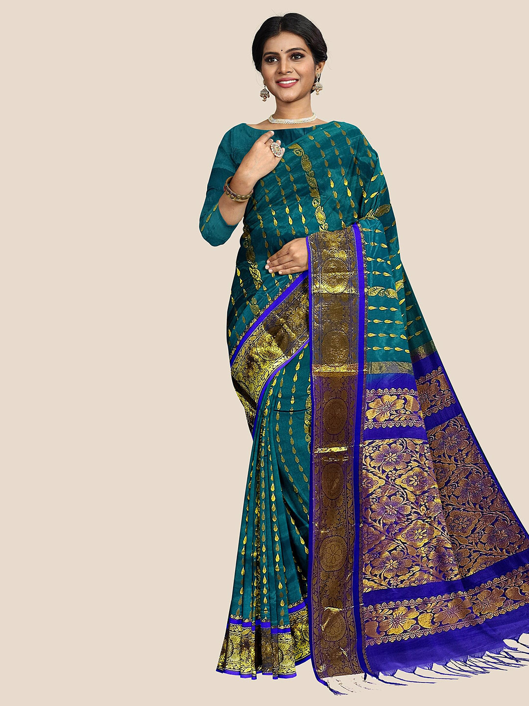 

The Chennai Silks Woven Design Zari Pure Silk Dharmavaram Saree, Green