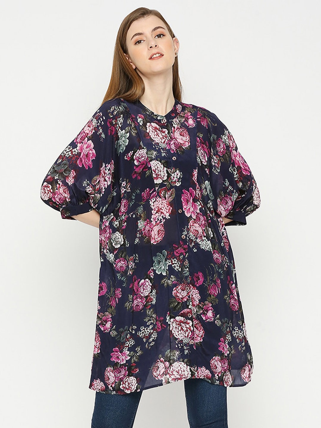 Cloth Haus India Floral Printed Tunic, Blue