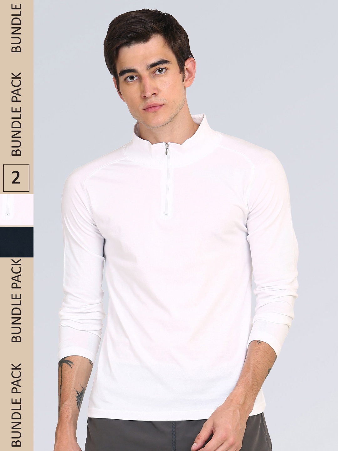 

appulse Men Pack Of 2 High Neck Slim Fit Cotton T-shirt, White