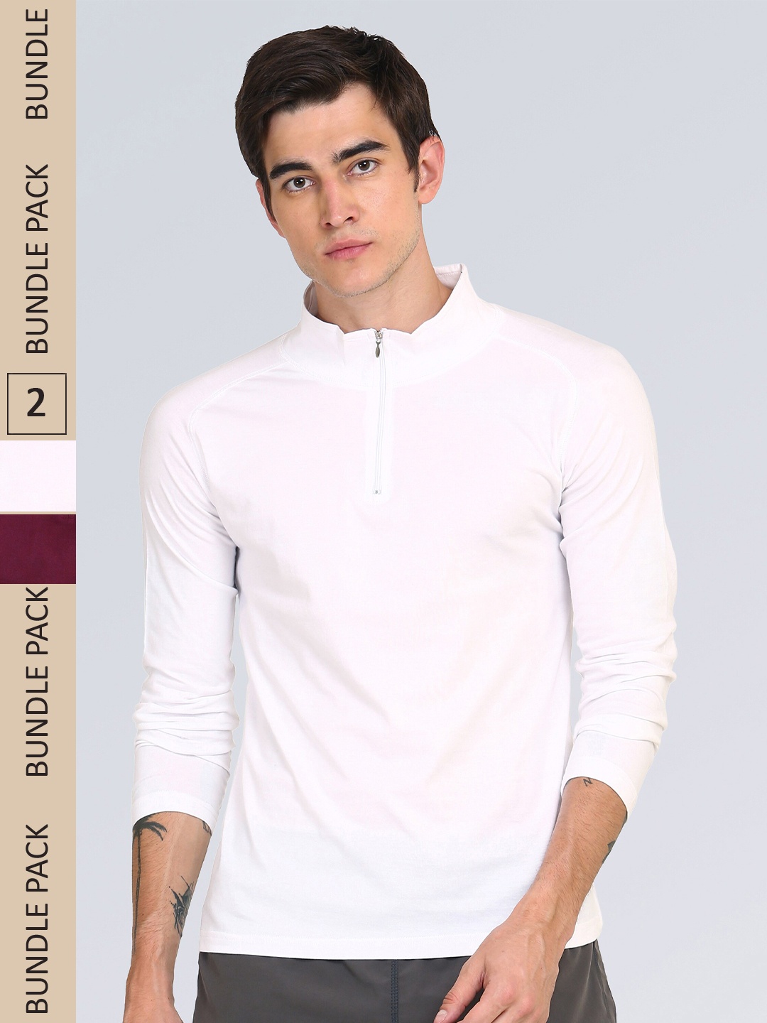 

appulse Men Pack Of 2 High Neck Slim Fit Cotton T-shirt, White