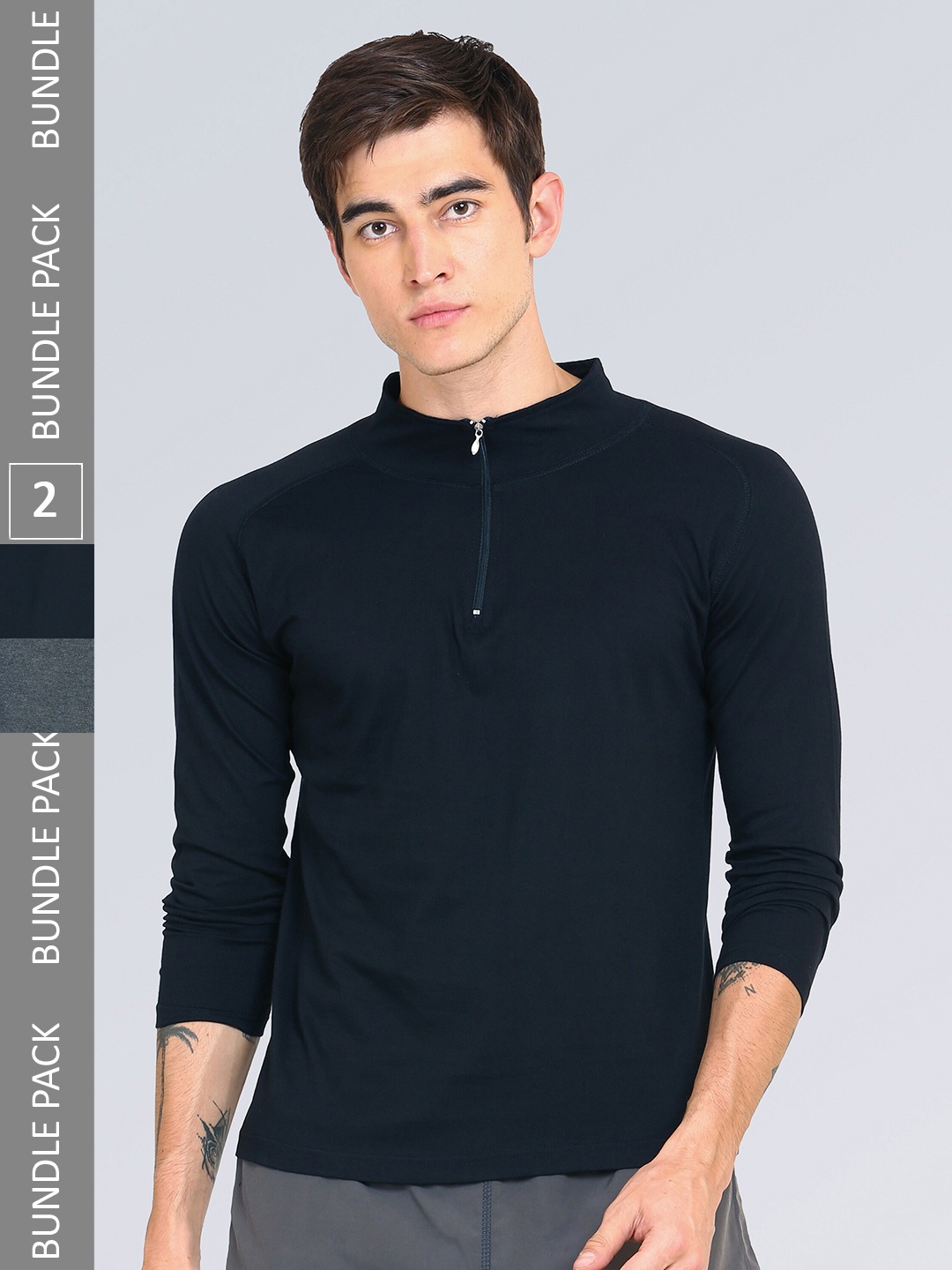 

appulse Men Pack Of 2 High Neck Slim Fit T-shirt, Grey