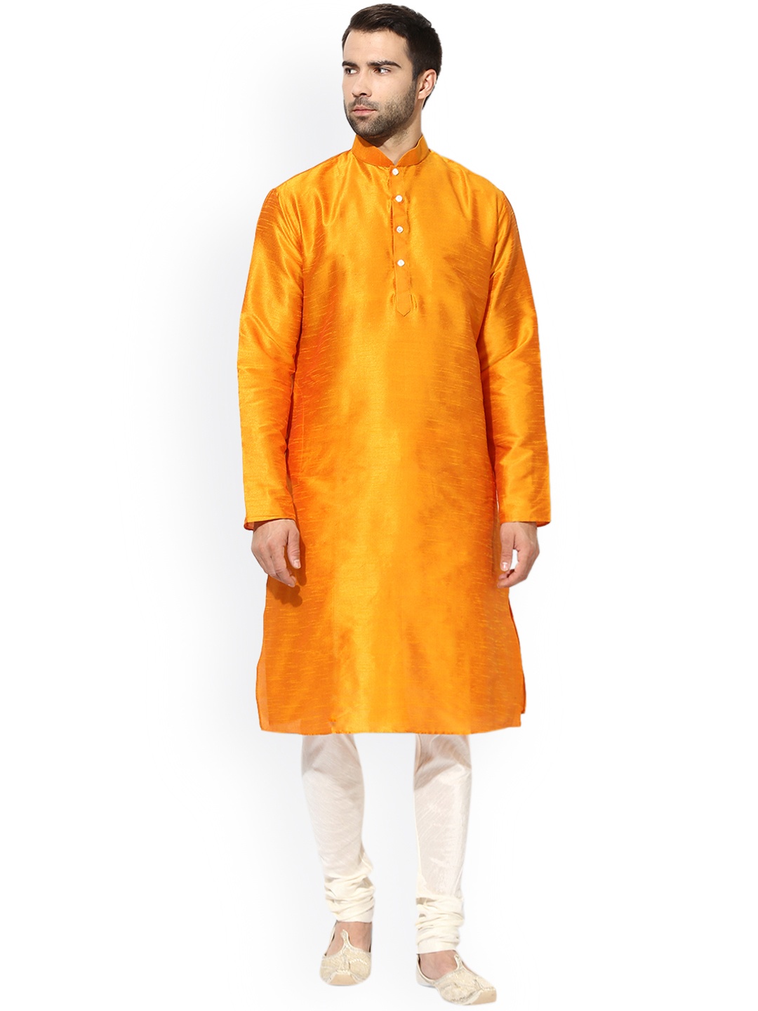 

KISAH Men Mustard Yellow & White Solid Kurta with Churidar