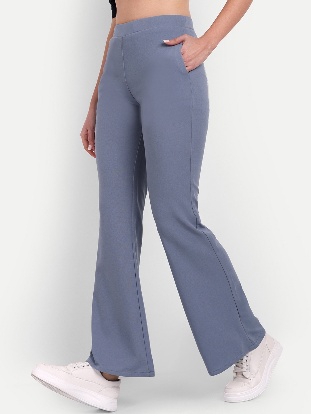 

Next One Women Relaxed Flared High-Rise Non Iron Trousers, Grey