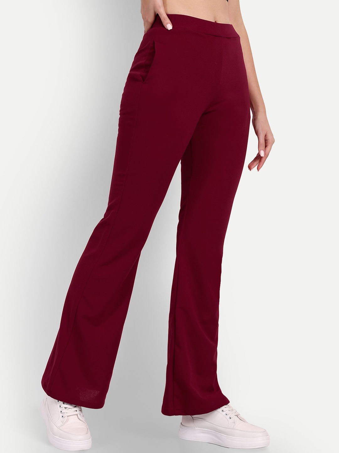 

Next One Women Flared High-Rise Bootcut Trousers, Maroon