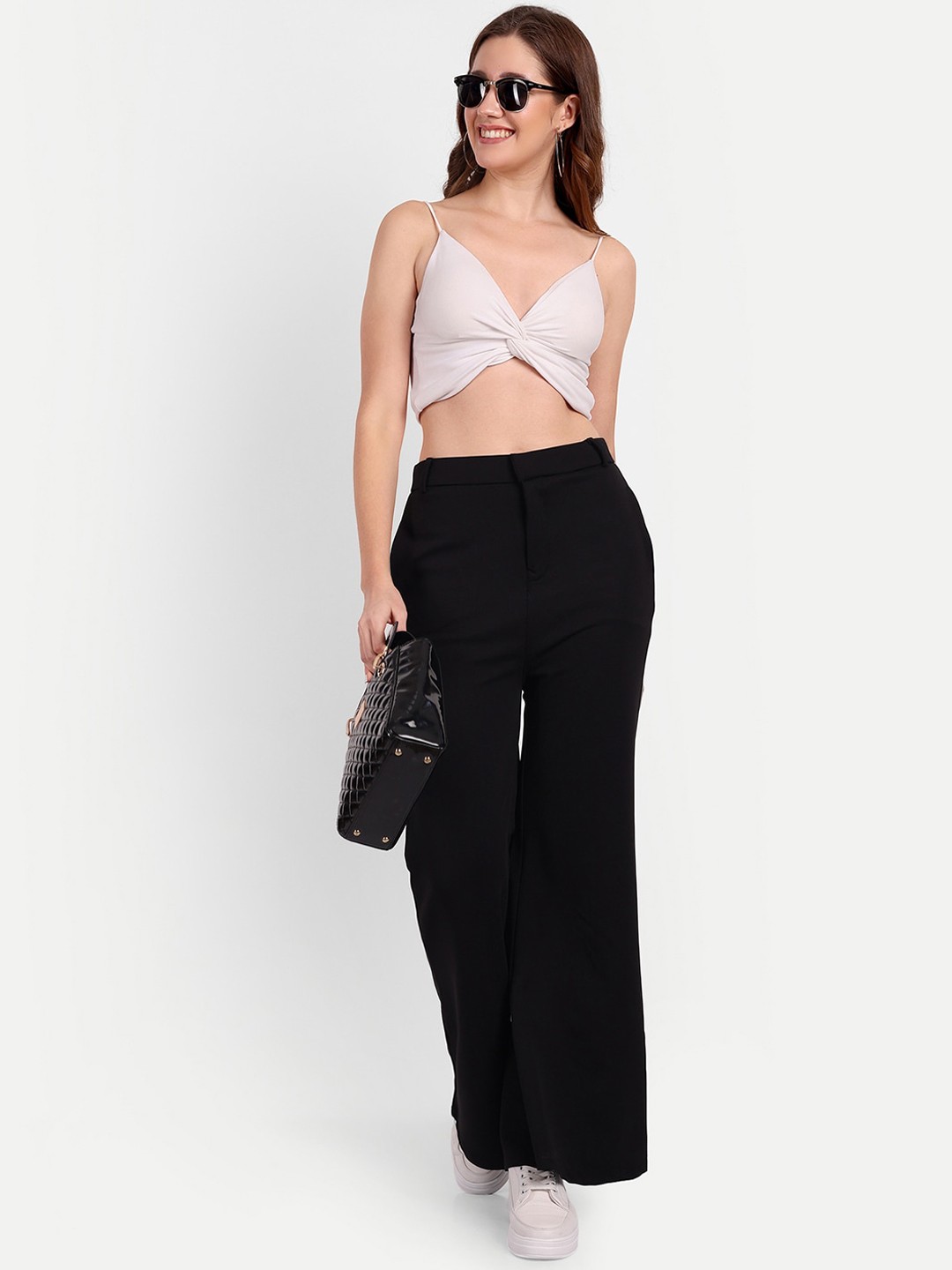 

Next One Women Smart Flared High-Rise Easy Wash Trousers, Black