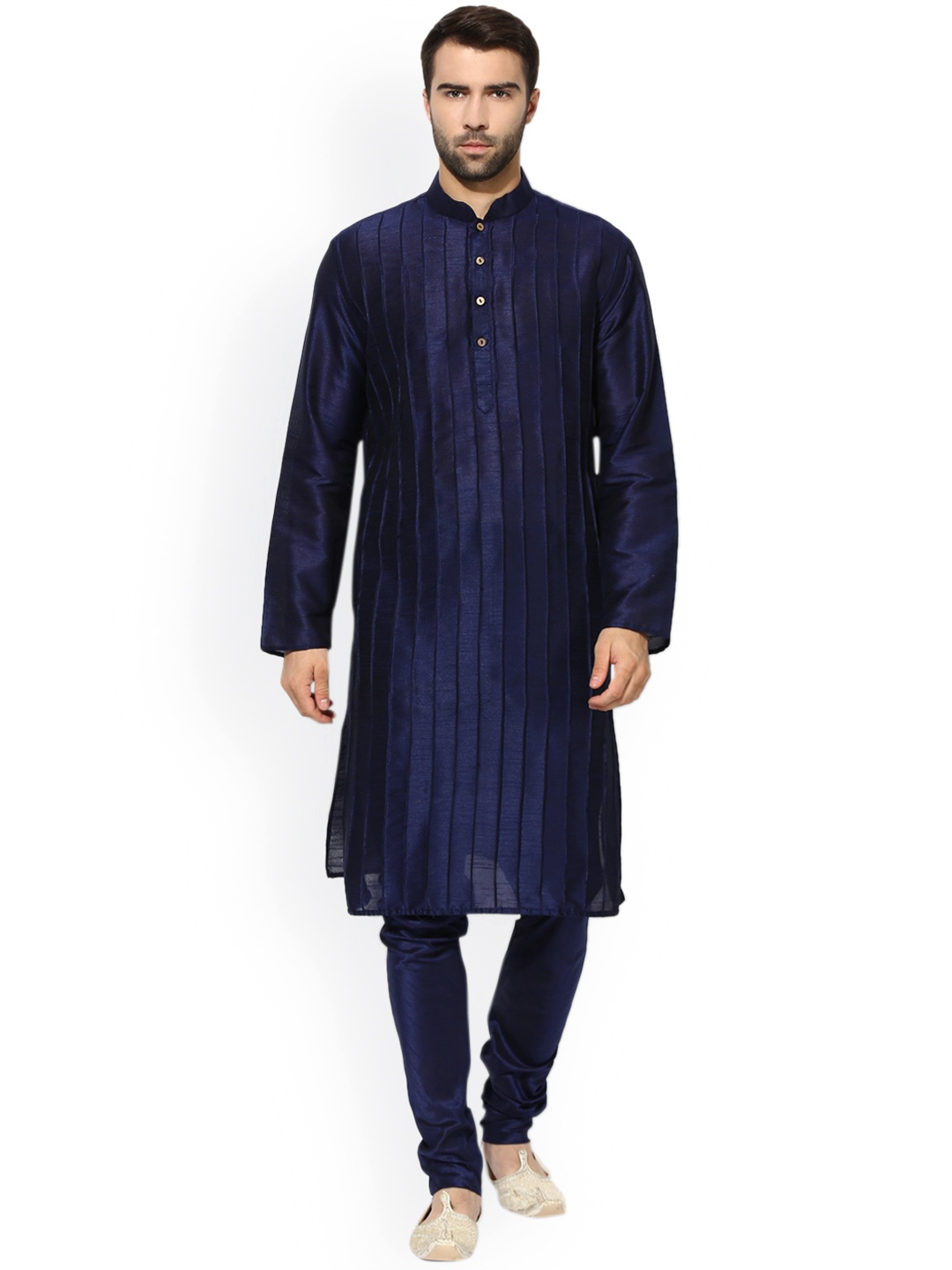 

KISAH Men Navy Blue Self Design Kurta with Churidar