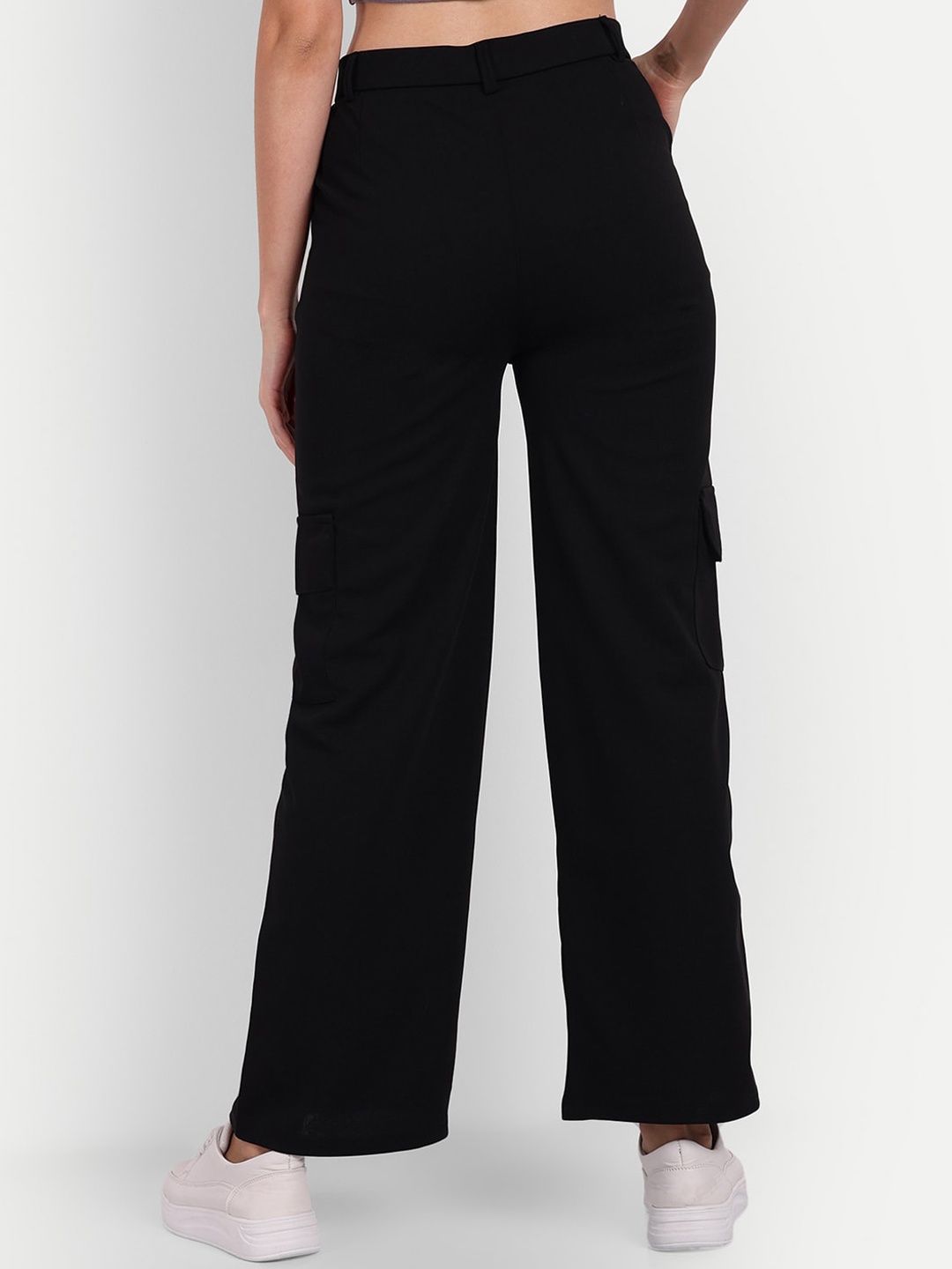 

Next One Women Smart Loose Fit High-Rise Easy Wash Cargo Trousers, Black