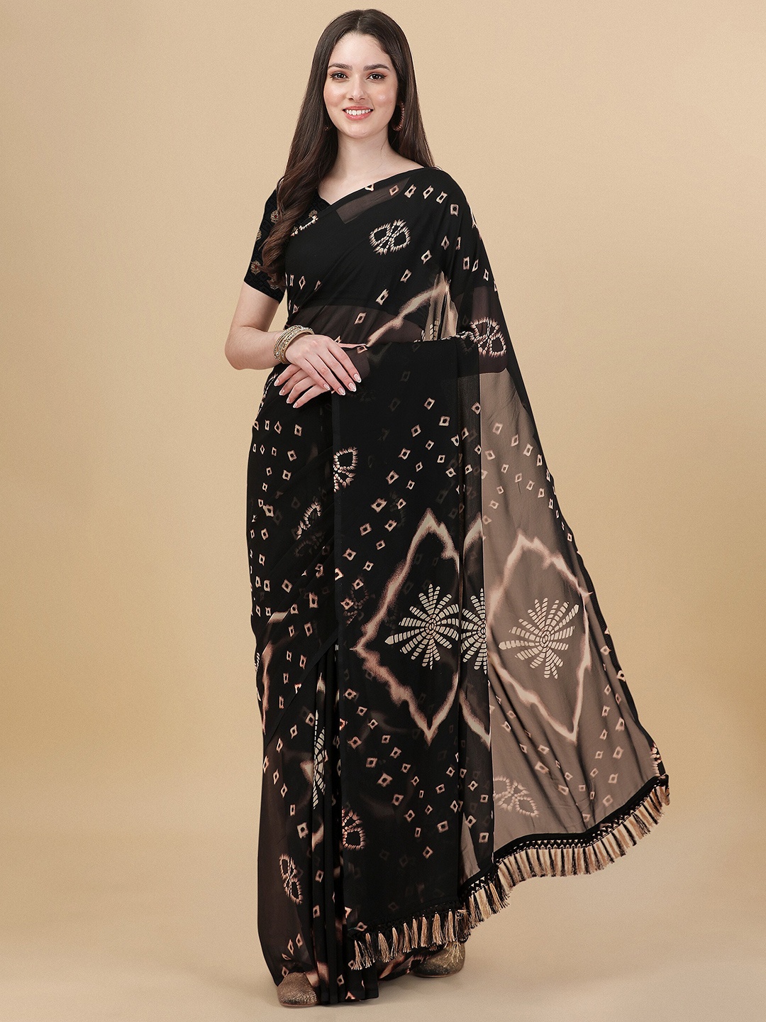 Mitera Jaali Chanderi Saree, Black