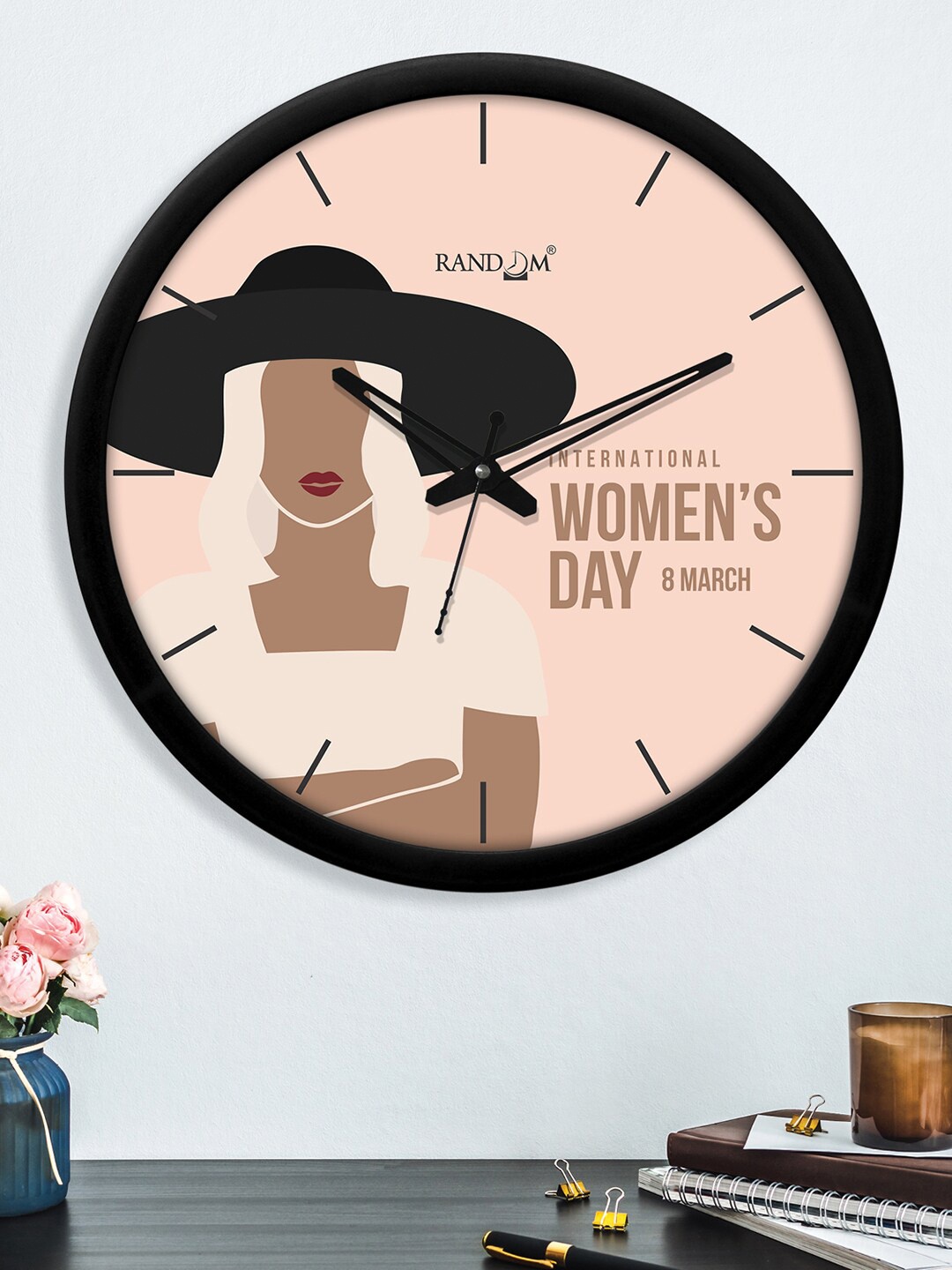 

RANDOM Black & Beige Printed Contemporary Wall Clock