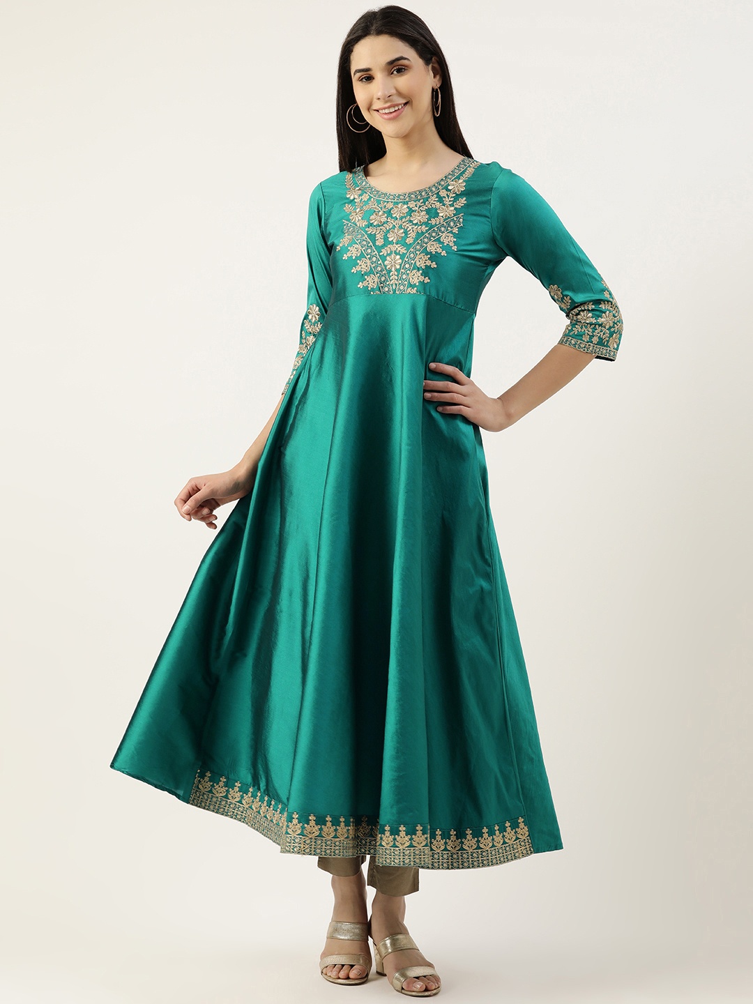 

SWAGG INDIA Embroidered Ethnic Motifs Maxi Dress, Teal