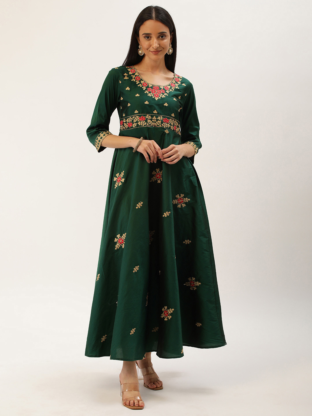 

SWAGG INDIA Embroidered Ethnic Motifs Maxi Dress, Green