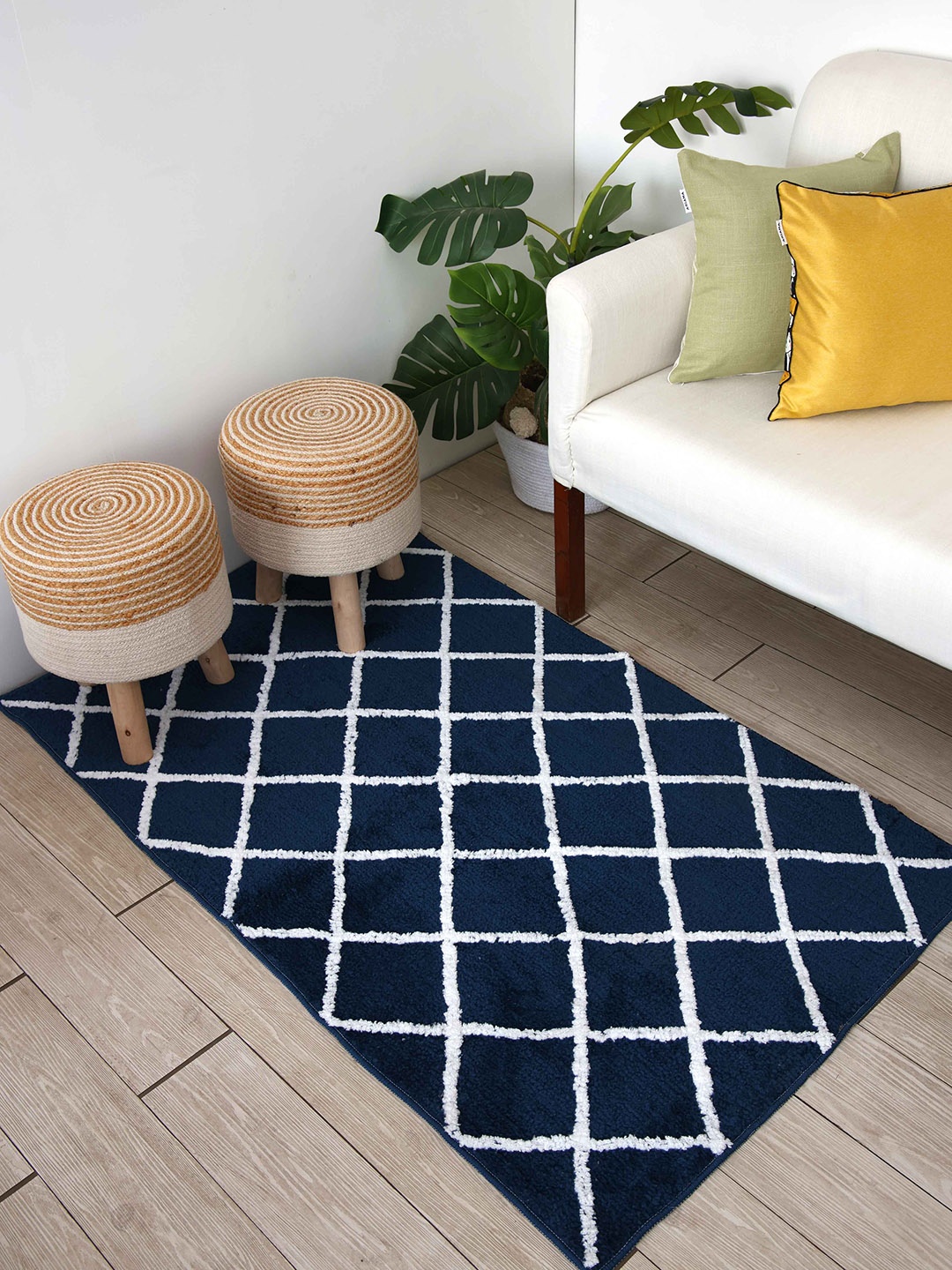 

Ariana Navy Blue & White Checked Anti-Slip Rectangular Floor Runner