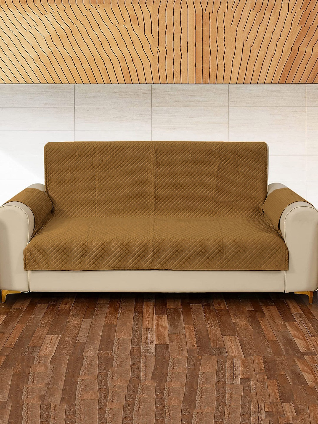 

STITCHNEST Criss Cross Patterned Velvet 2-Seater Sofa Cover, Brown