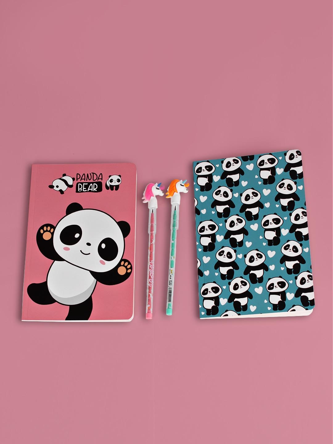 

DukieKooky Set Of 2 Panda Printed Notebook With Pencil, Pink