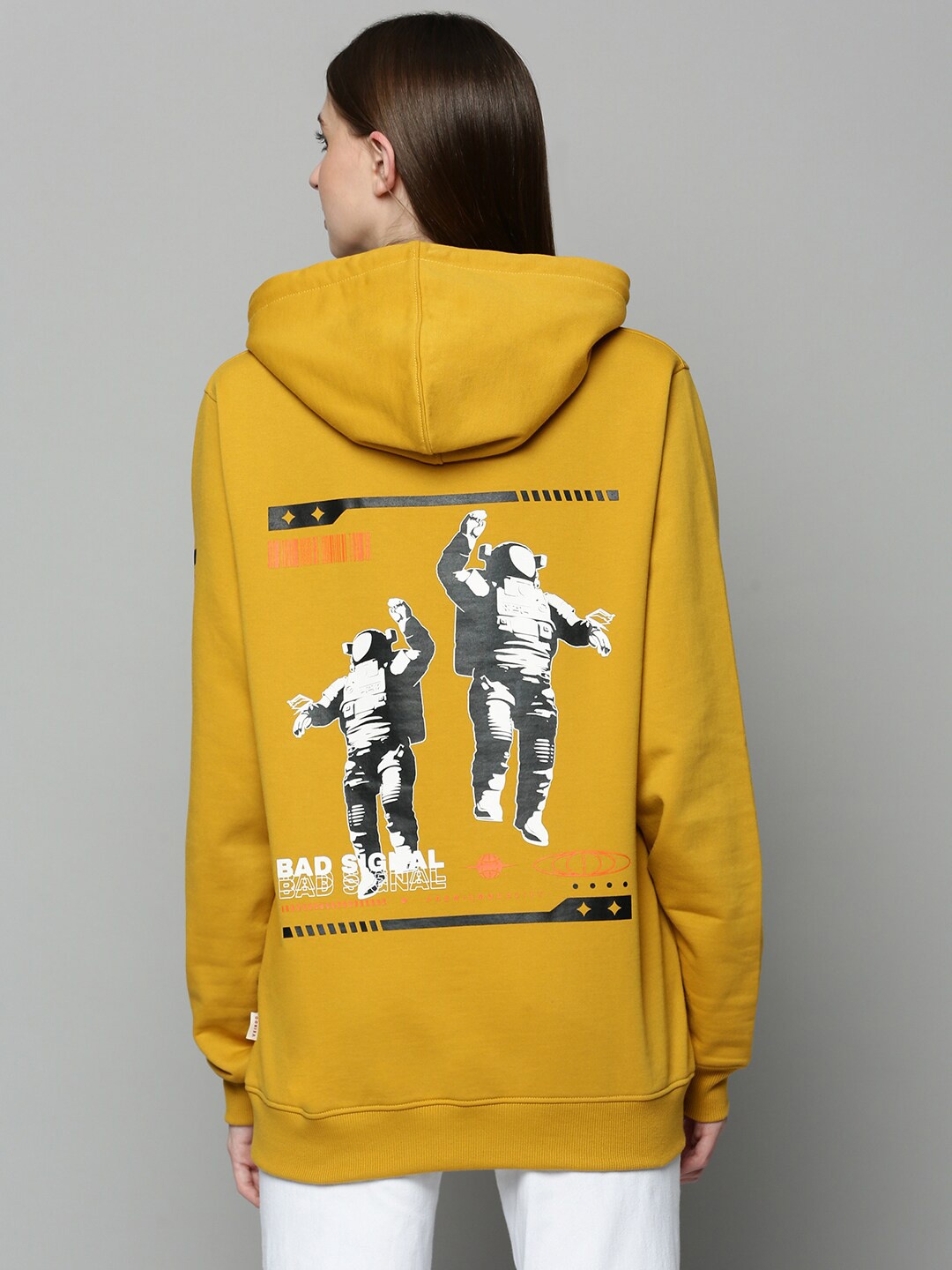 

JUNEBERRY Women Graphic Printed Hooded Cotton Pullover Sweatshirt, Yellow
