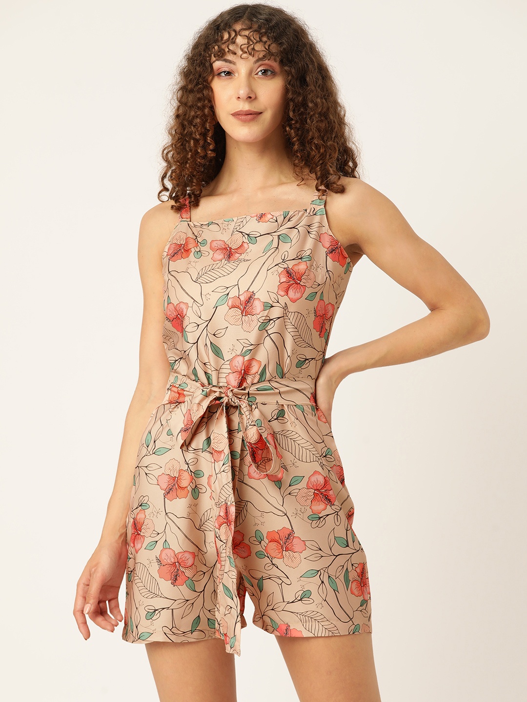 

Sleek Italia Floral Printed Jumpsuit, Beige