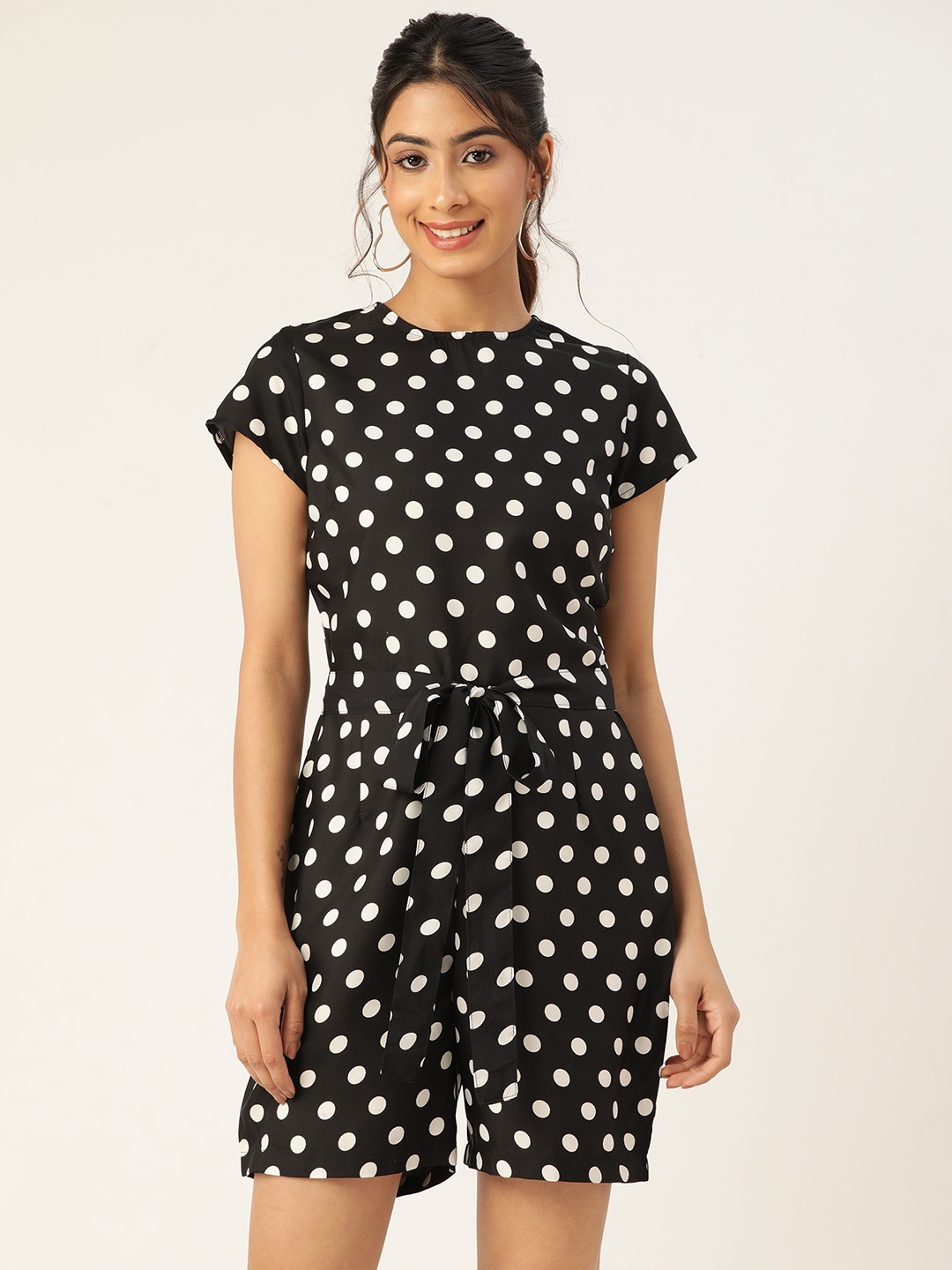 Sleek Italia Waist Tie-Ups Printed Jumpsuit, Black