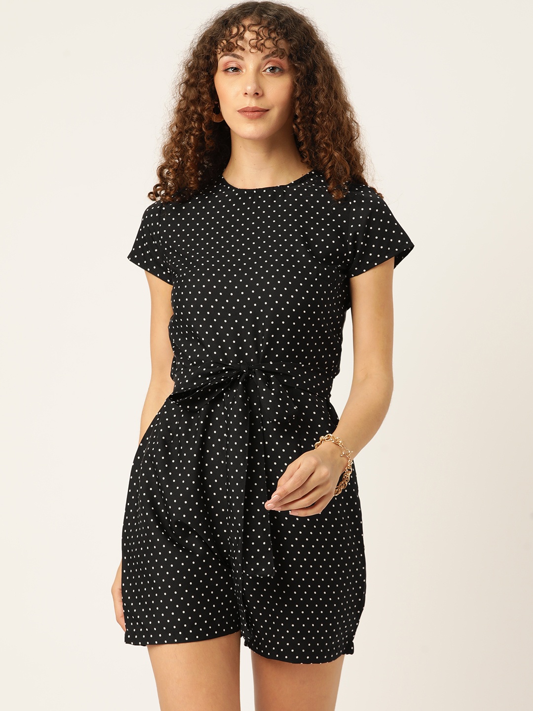 

Sleek Italia Polka Dot Printed Jumpsuit, Black