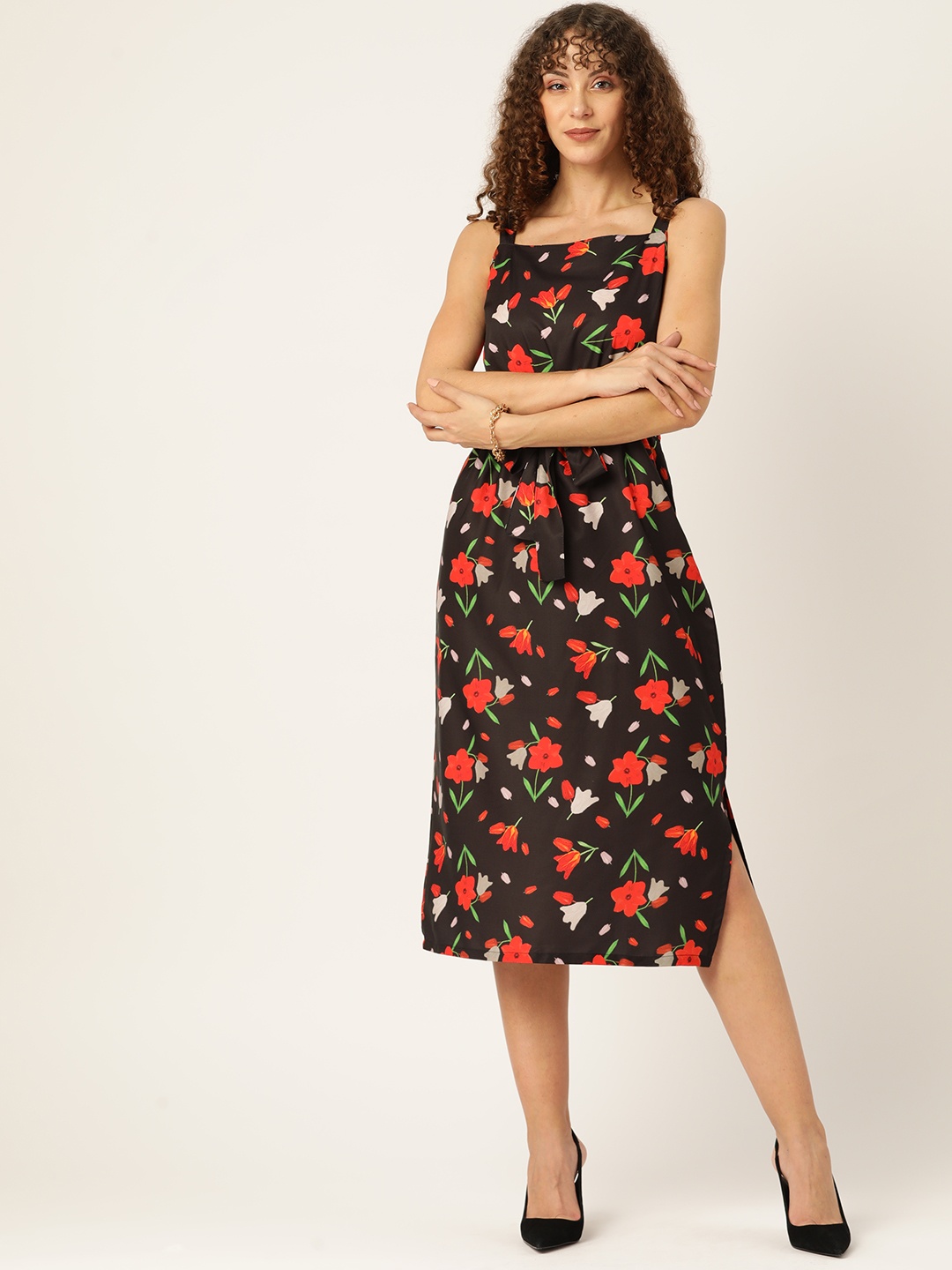 

Sleek Italia Floral Crepe Sheath Dress, Black