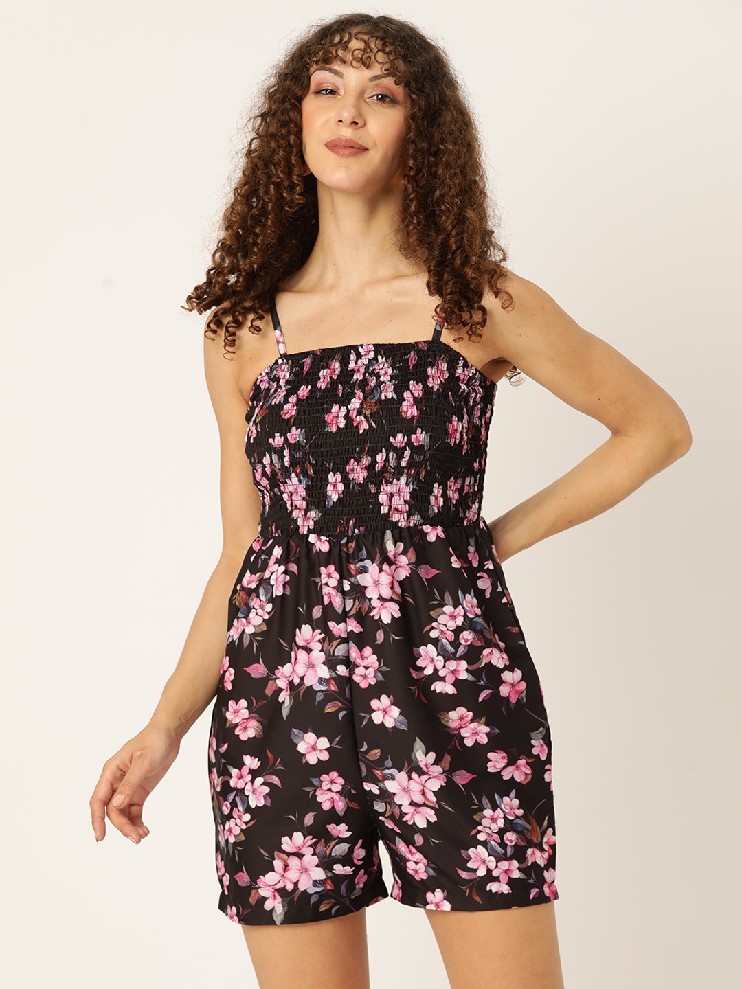 

Sleek Italia Floral Printed Play Suit, Black