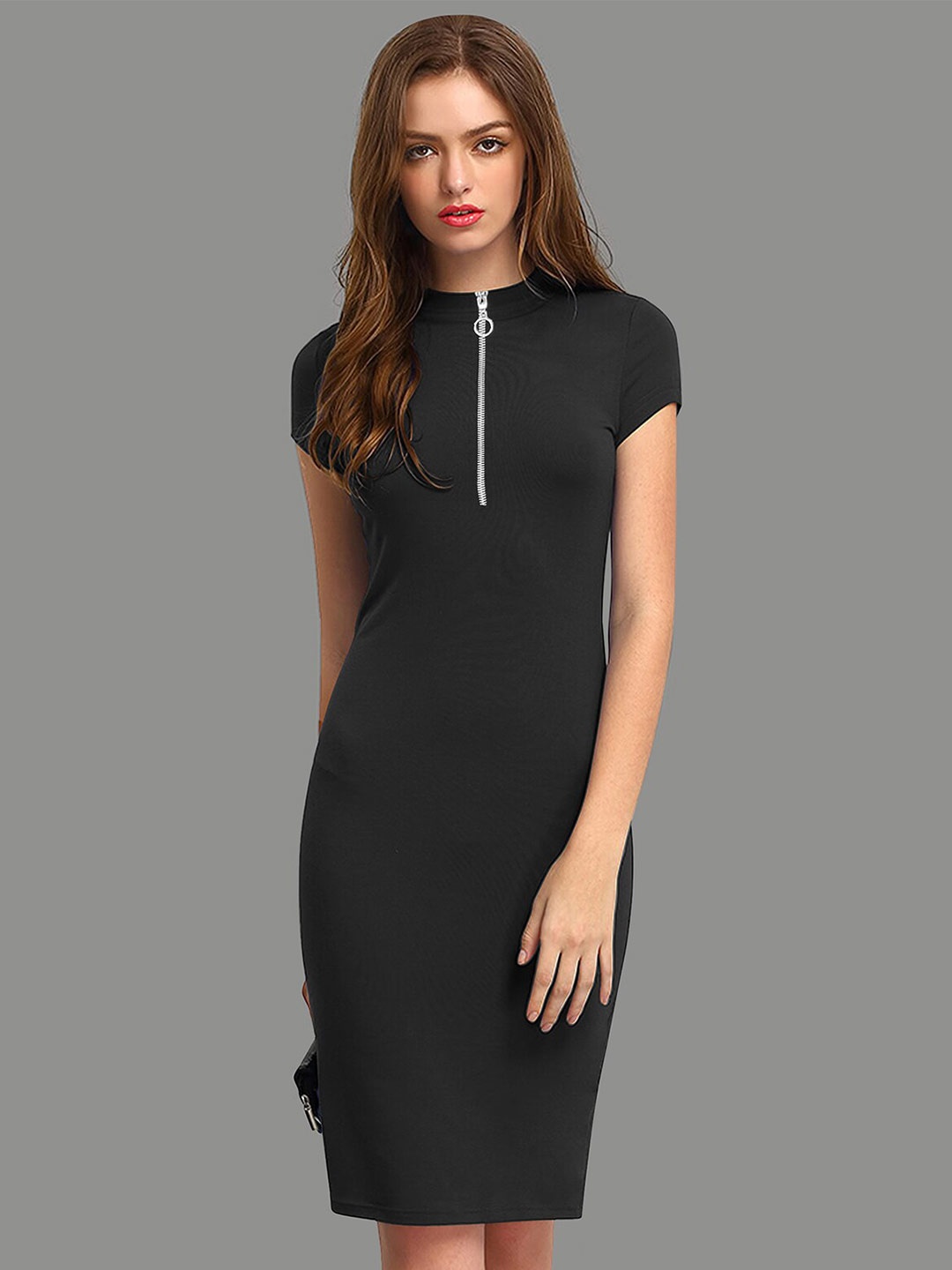 

LONDON BELLY High Neck Short Sleeves Sheath Dress, Black