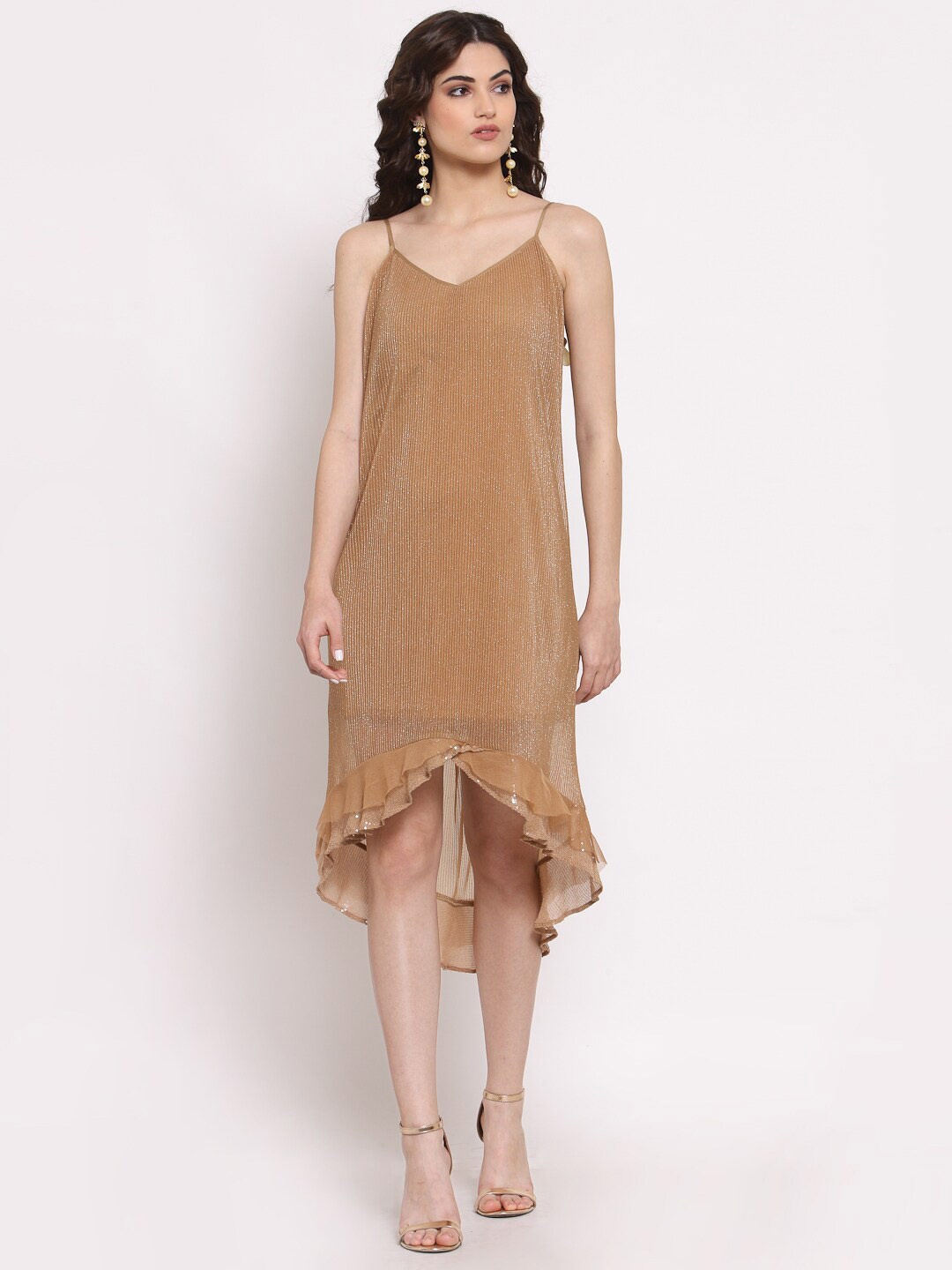 

LELA Cotton High-Low A-Line Midi Dress, Beige