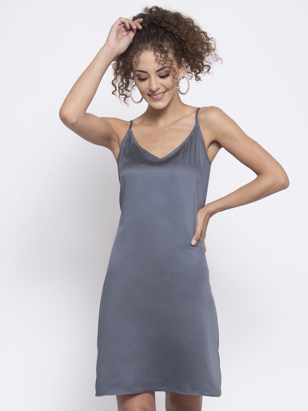 

LELA Satin Sheath Slip Dress, Blue