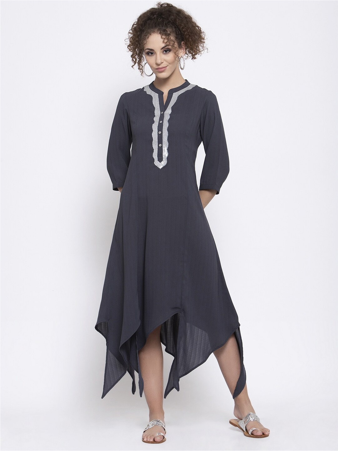 

LELA A-Line Asymmetric Cotton Midi Dress, Grey