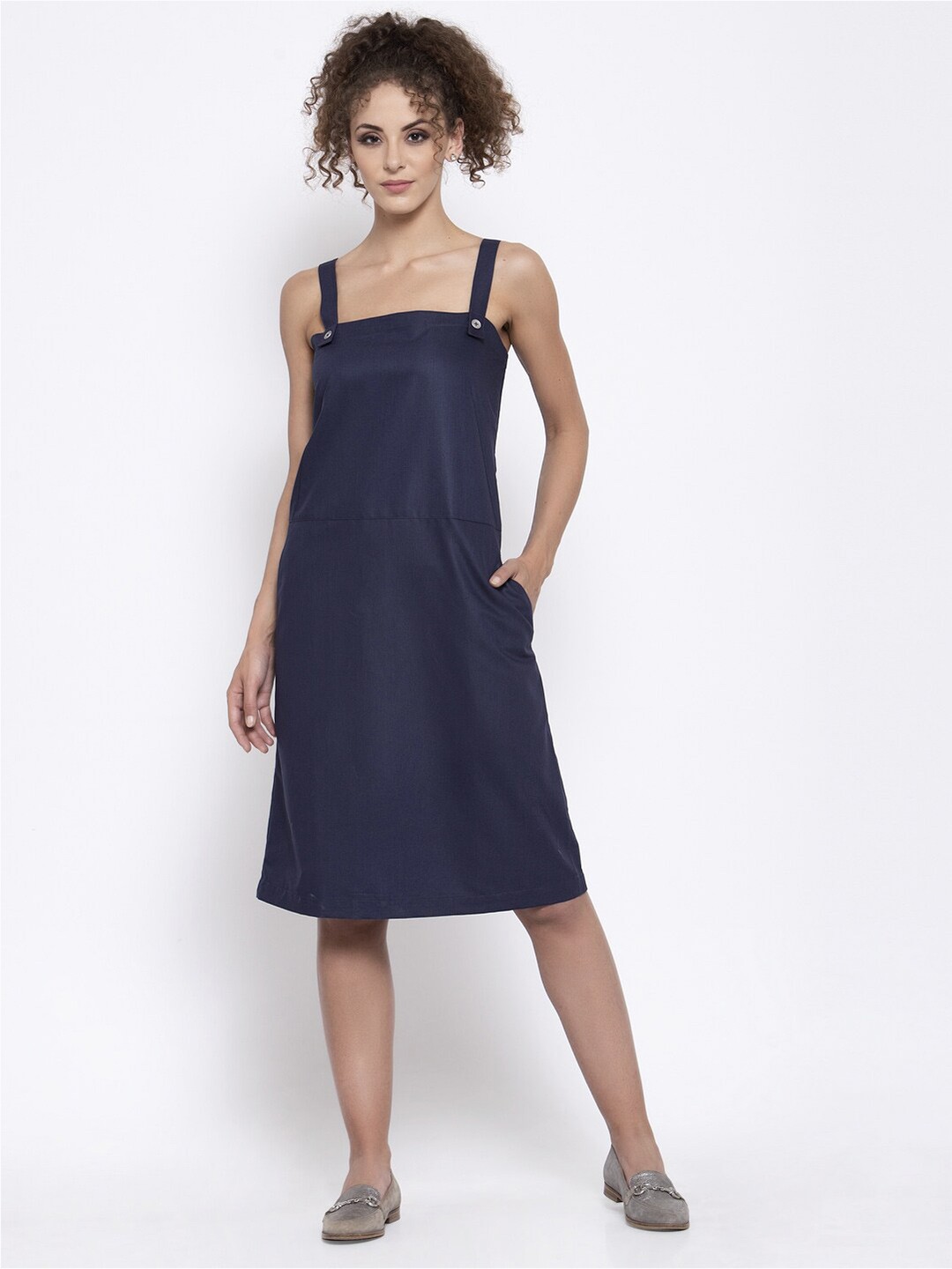 

LELA Sleeveless Indigo Cotton A-Line Dress, Navy blue