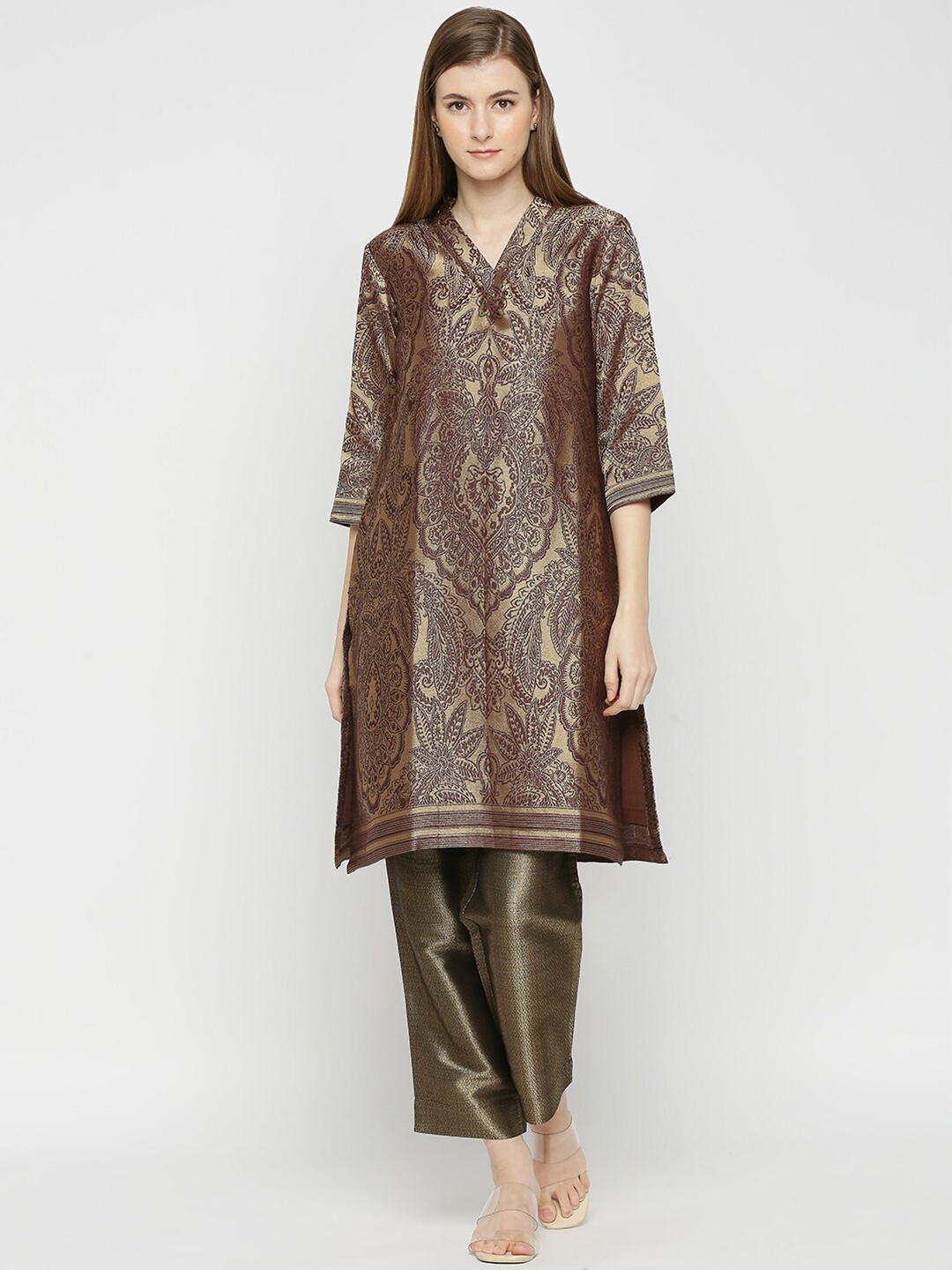 

Cloth Haus India Women Ethnic Motifs Brocade Kurta, Brown
