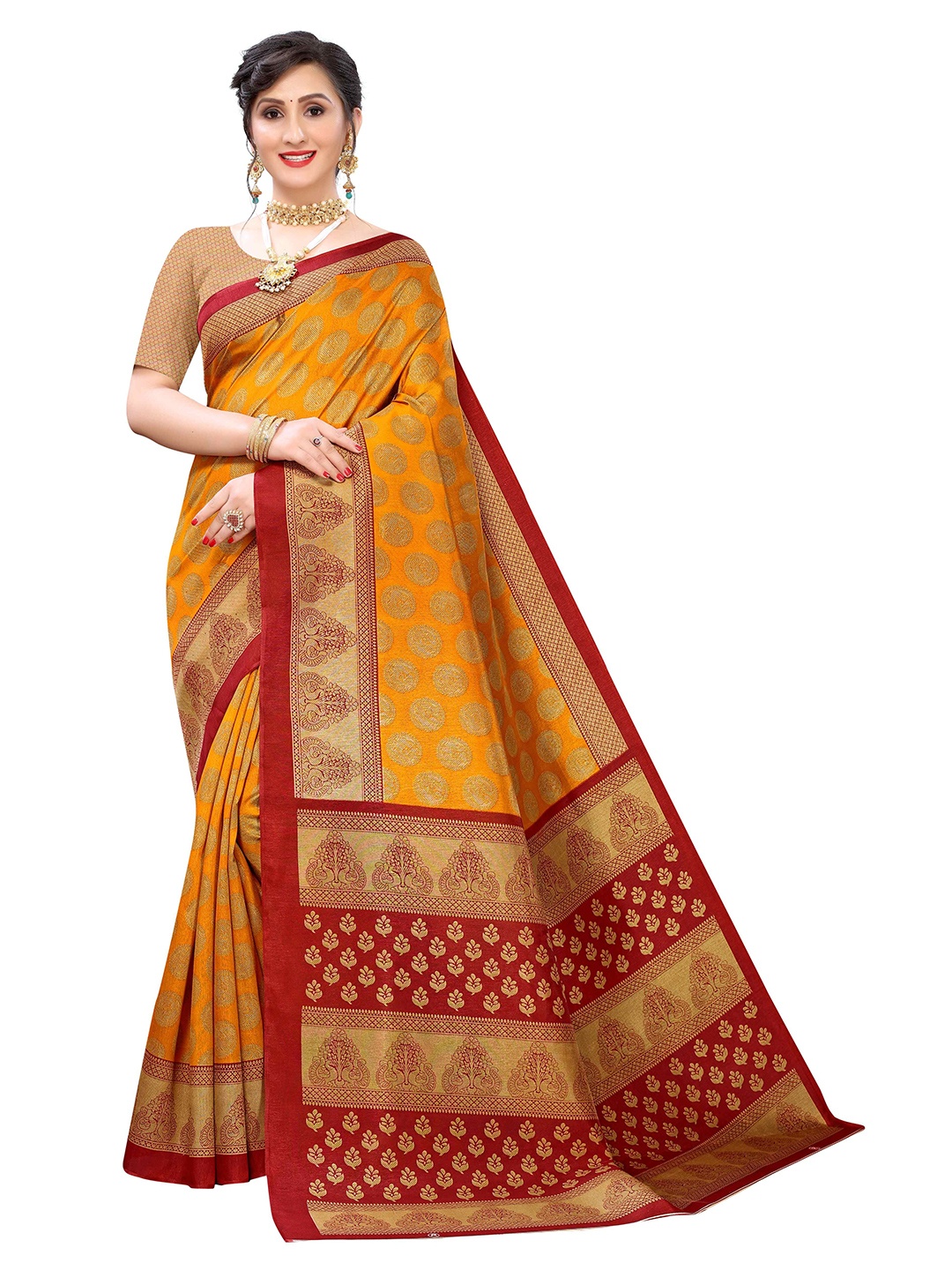 

AADVIKA Ethnic Motifs Art Silk Mysore Silk Saree, Mustard