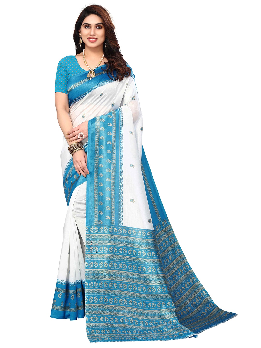 

AADVIKA Woven Design Mysore Silk Saree, Turquoise blue