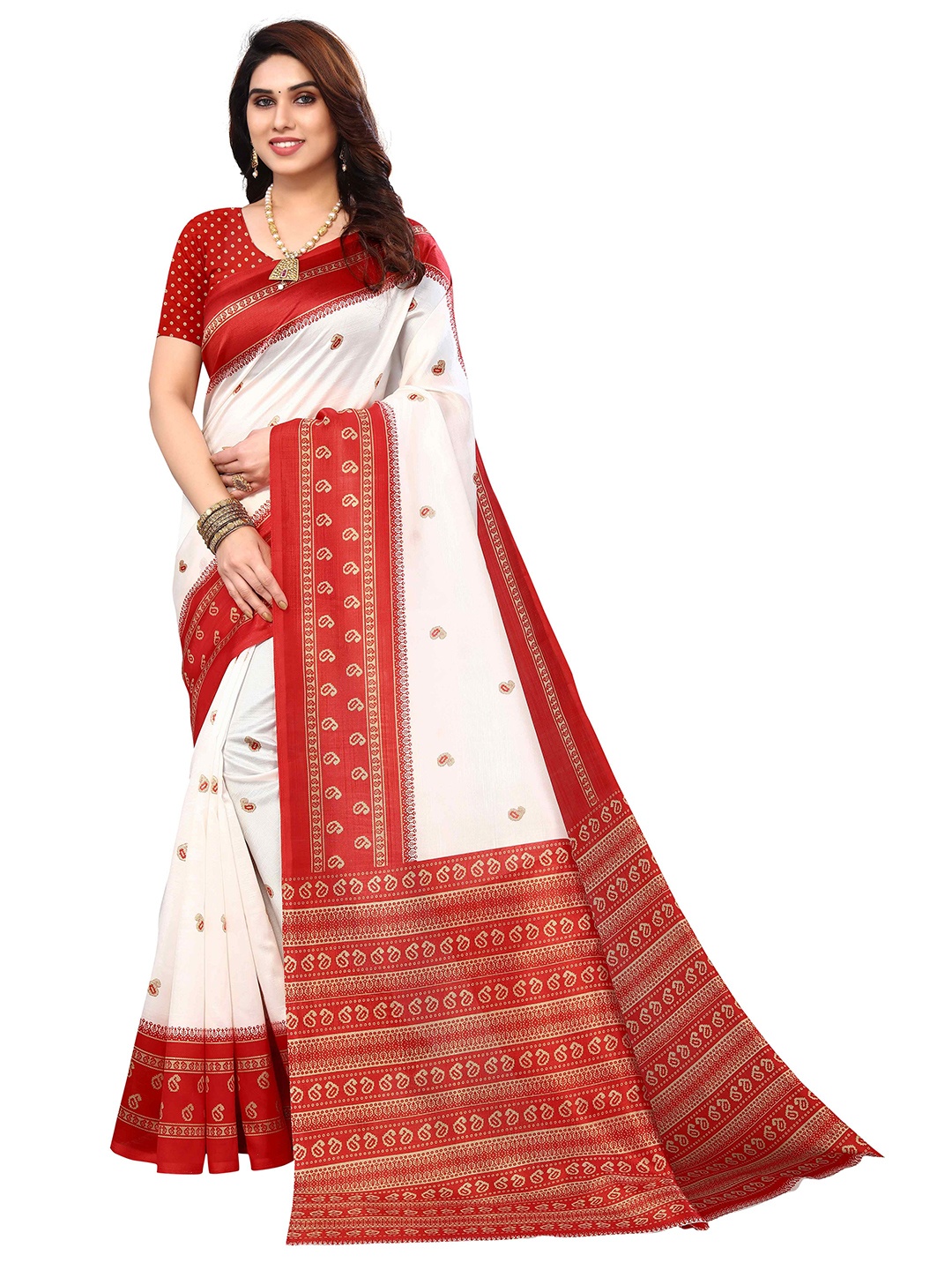 

AADVIKA Paisley Art Silk Mysore Silk Saree, Red