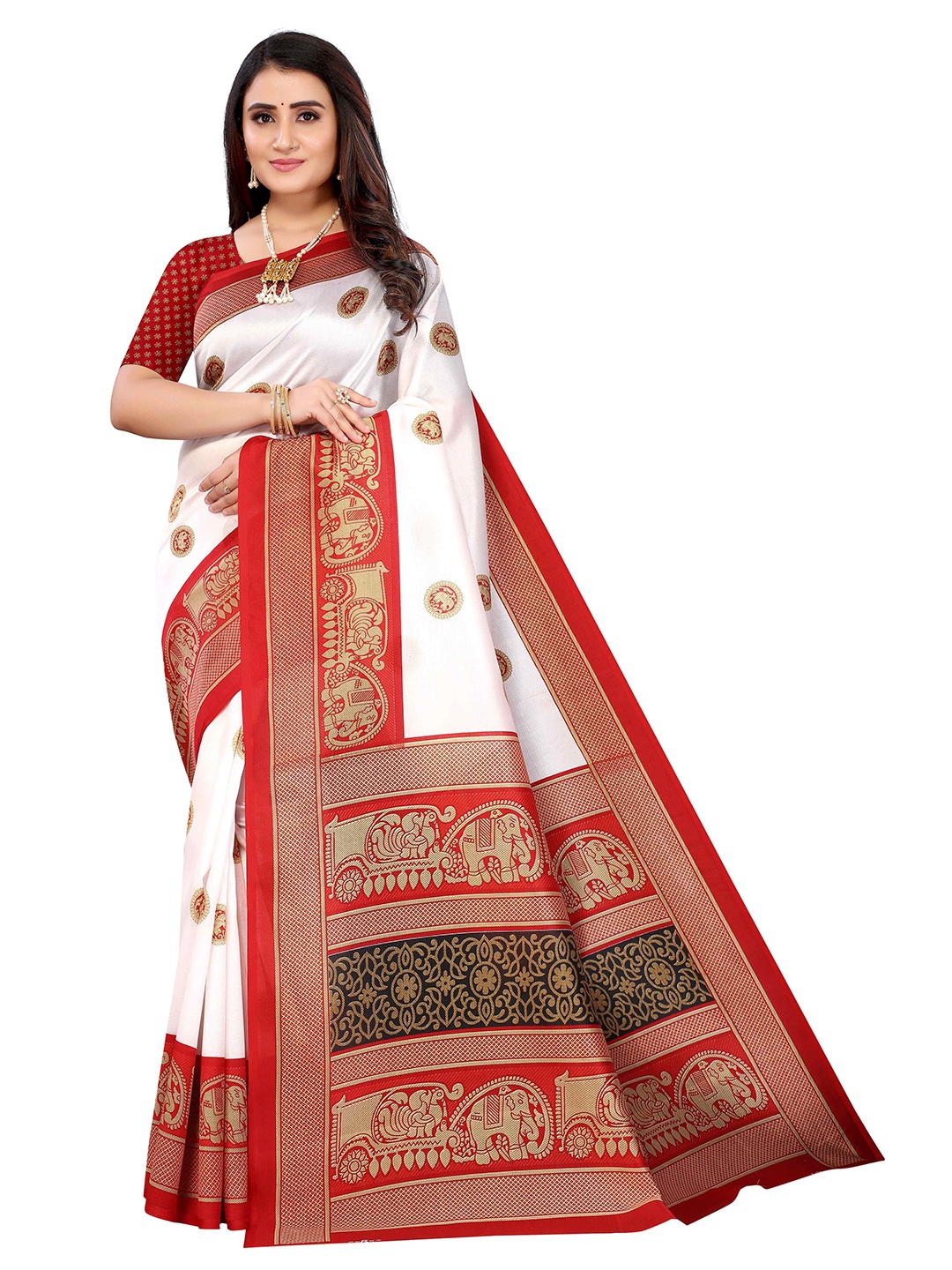 

AADVIKA Woven Design Zari Mysore Silk Saree, Red