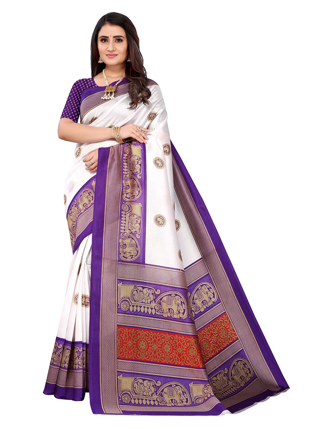 

AADVIKA Kalamkari Mysore Silk Saree, Purple
