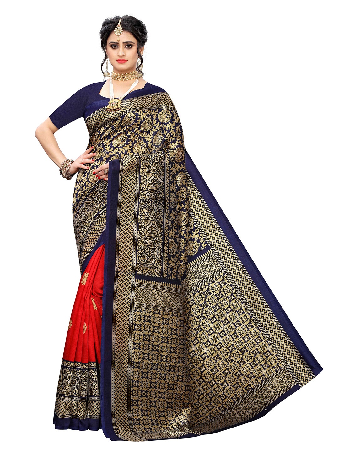 

AADVIKA Art Silk Mysore Silk Saree, Blue