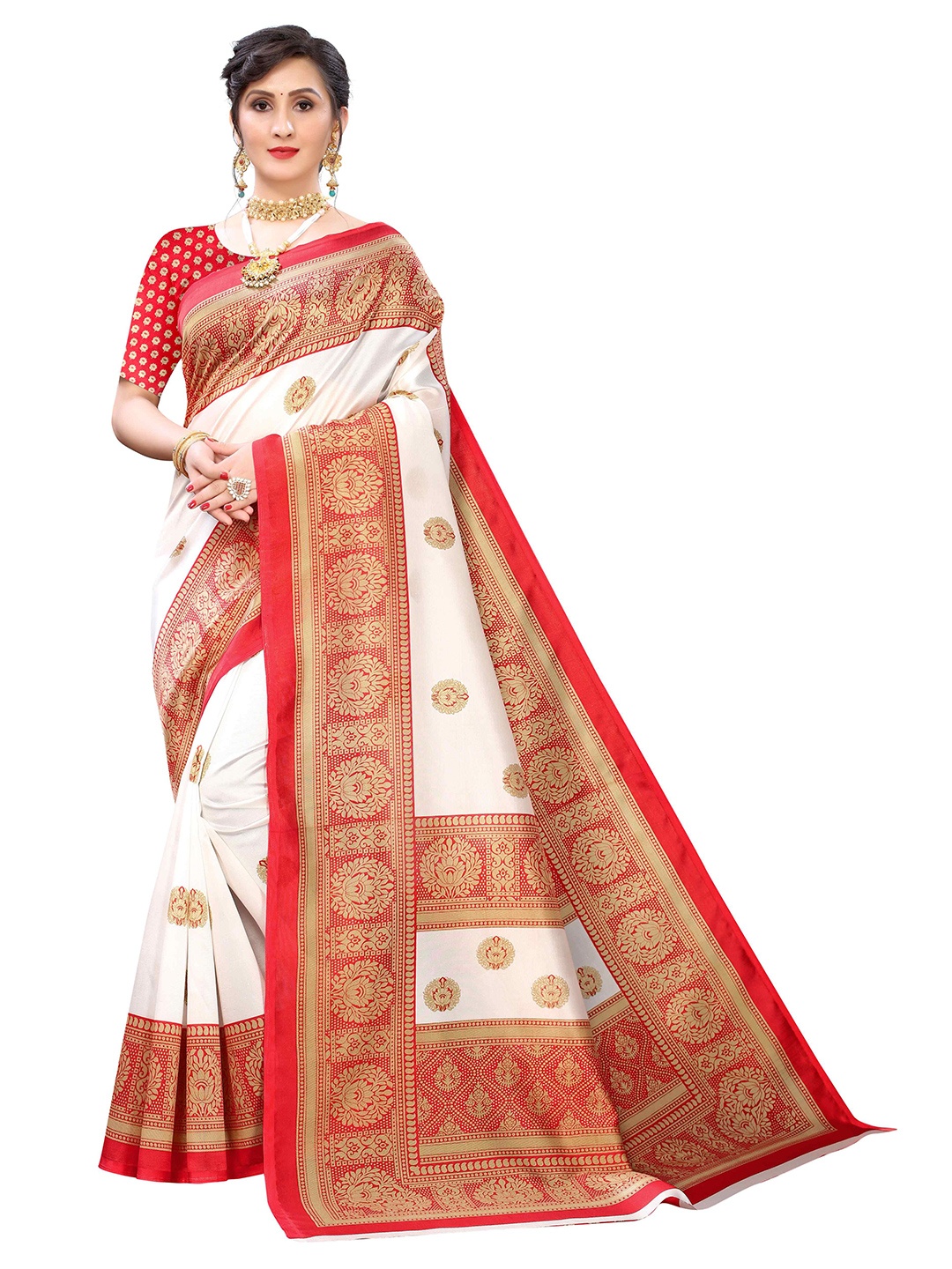 

AADVIKA Ethnic Motifs Art Silk Mysore Silk Saree, Red