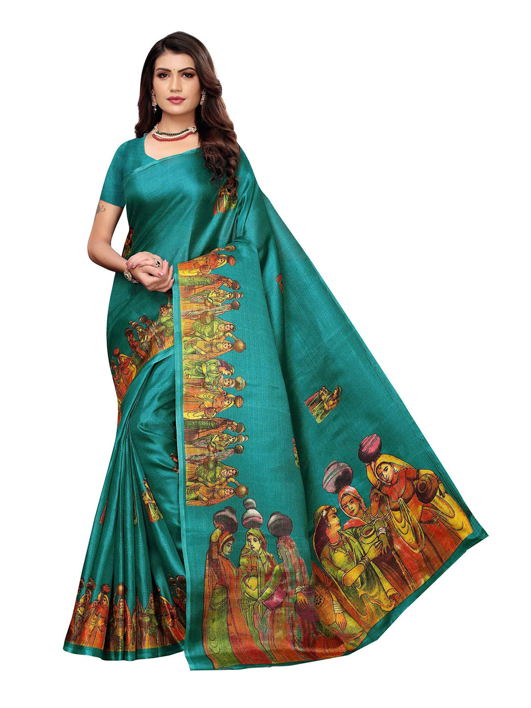 

AADVIKA Ethnic Motifs Art Silk Mysore Silk Saree, Green