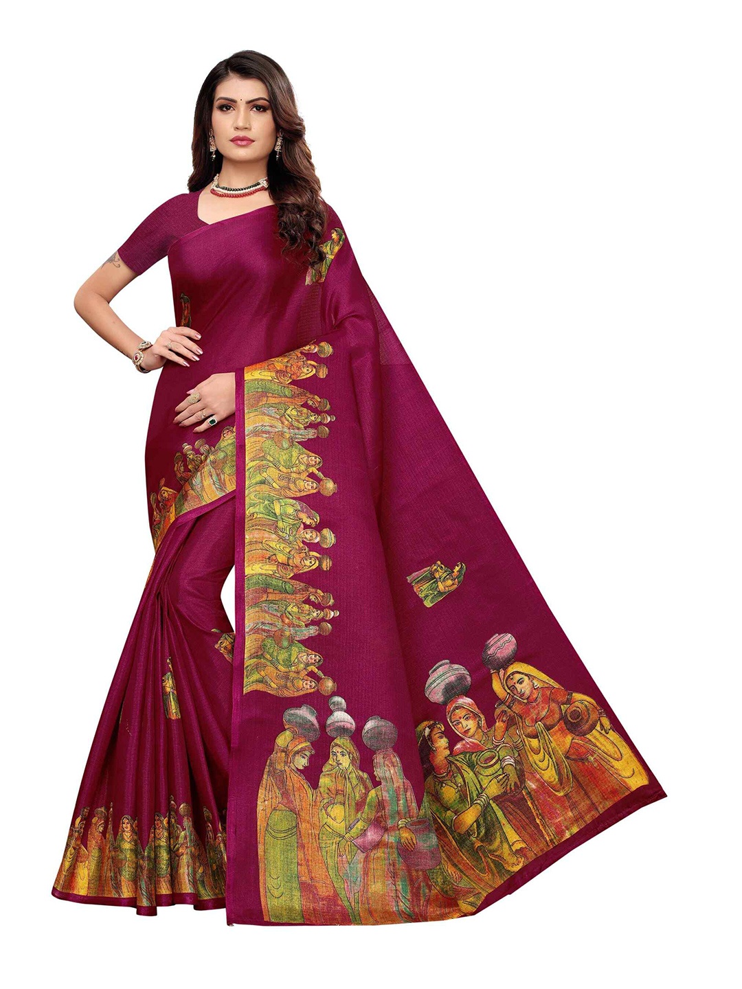 

AADVIKA Kalamkari Art Silk Mysore Silk Saree, Maroon