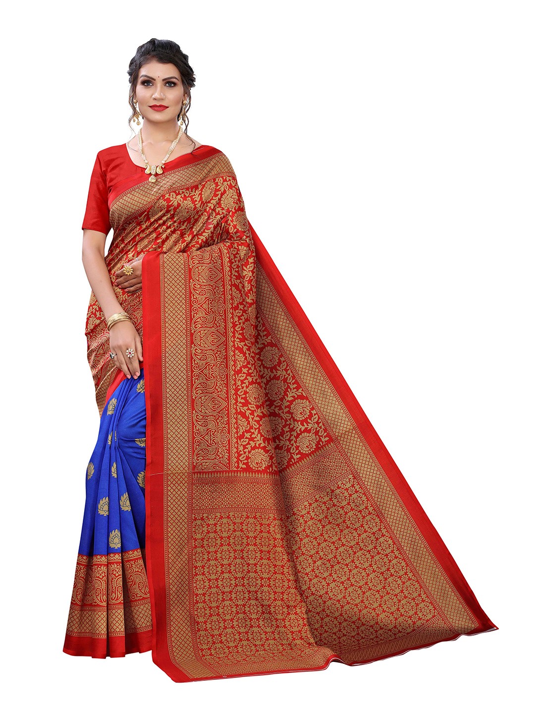 

AADVIKA Floral Printed Mysore Silk Saree With Blouse Piece, Red