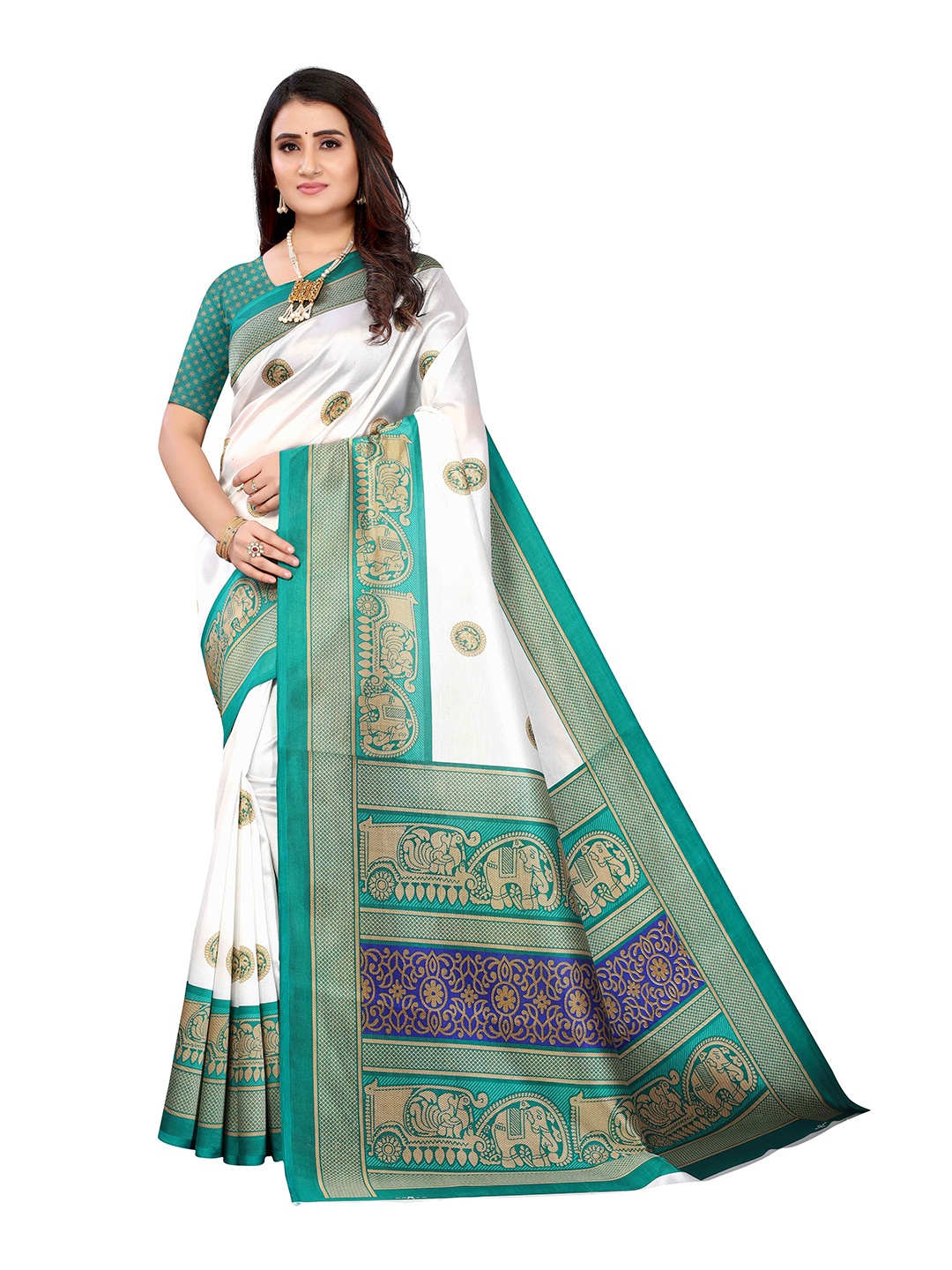 

AADVIKA Ethnic Motifs Woven Design Mysore Silk Saree, Green