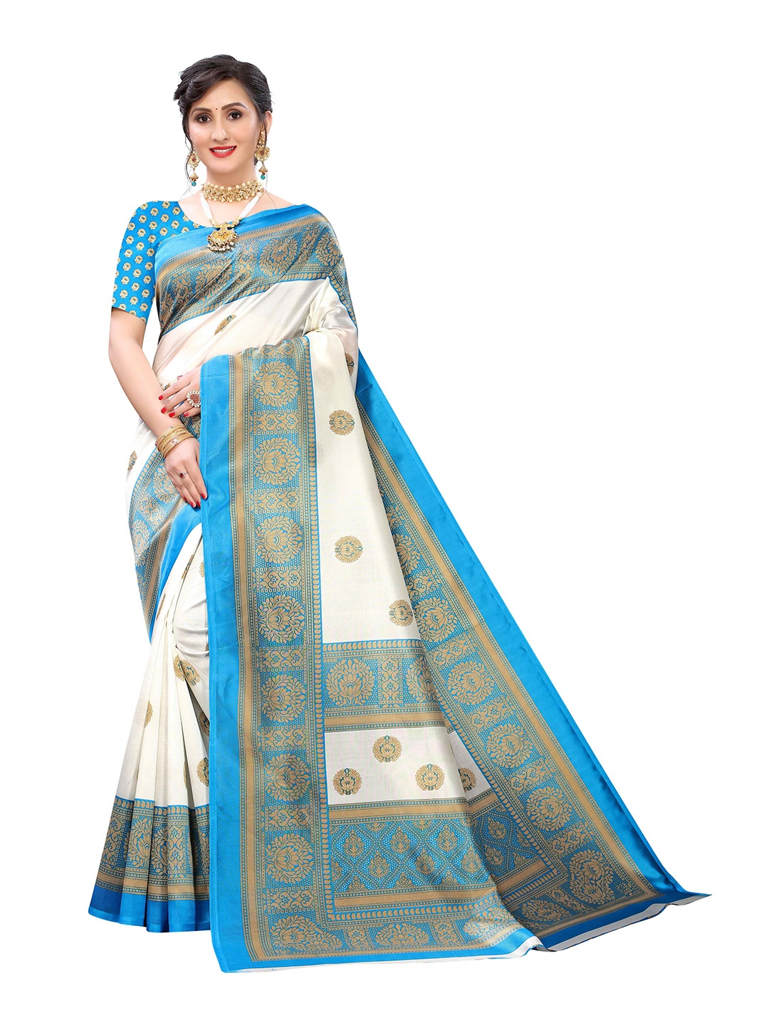 

AADVIKA Ethnic Motifs Art Silk Mysore Silk Saree, Blue