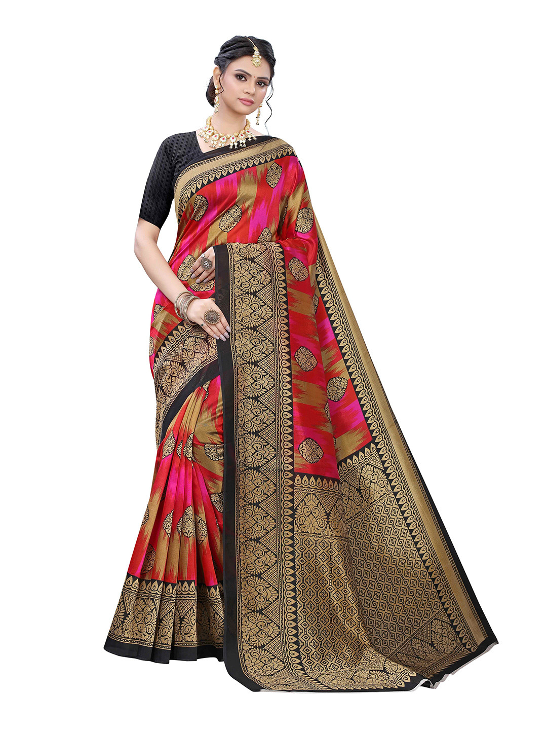 

AADVIKA Ethnic Motifs Woven Design Mysore Silk Saree, Pink