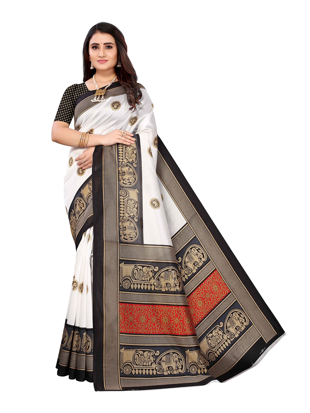 

AADVIKA Ethnic Motifs Art Silk Mysore Silk Saree, White