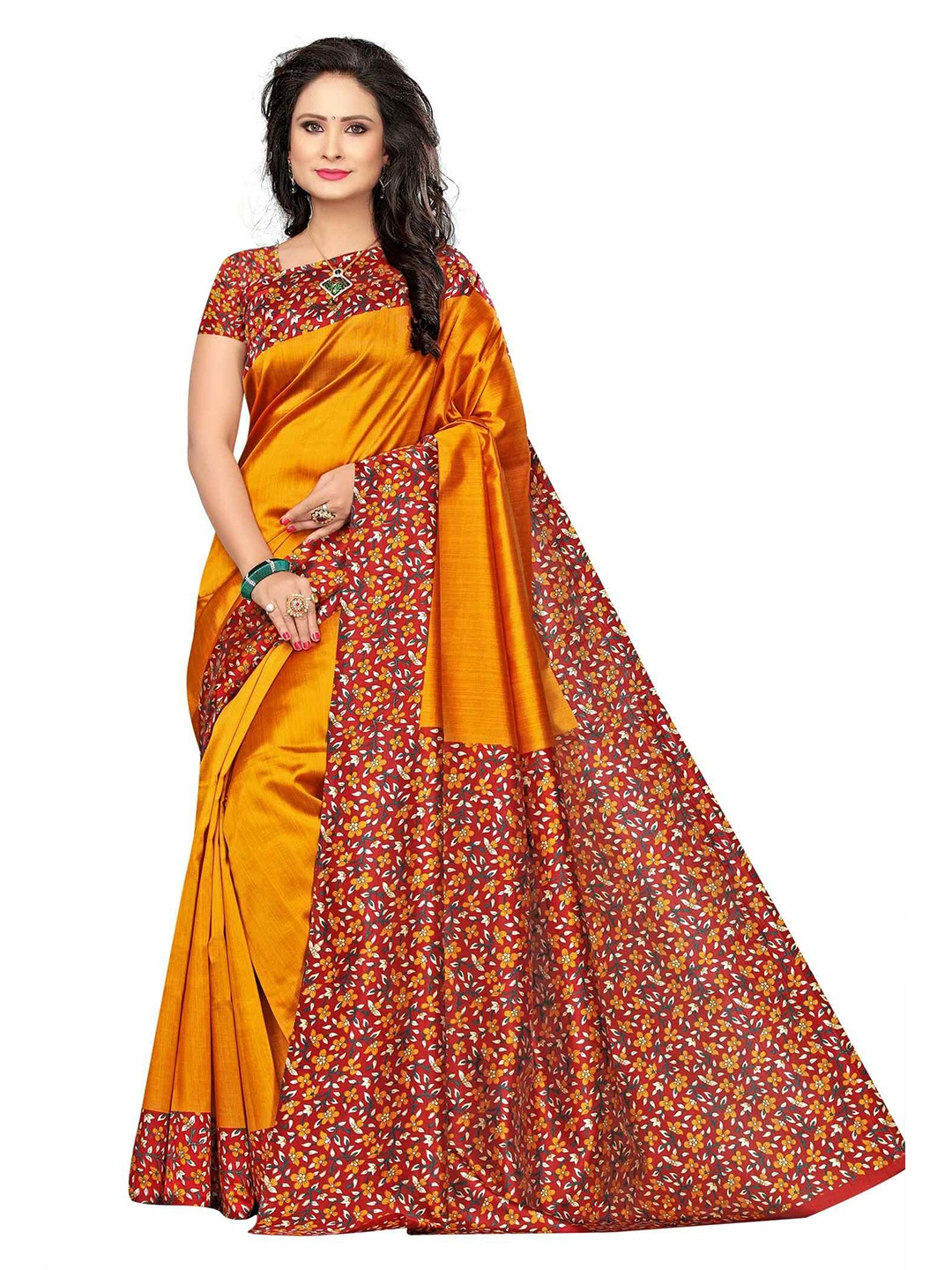 

AADVIKA Art Silk Mysore Silk Saree, Mustard