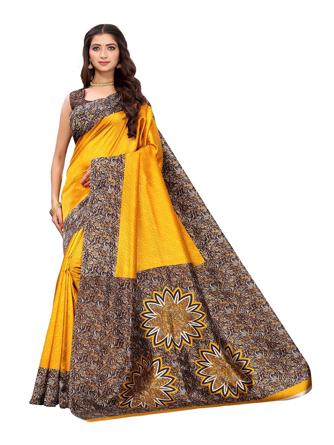 

AADVIKA Ethnic Motif Woven Design Mysore Silk Saree, Mustard