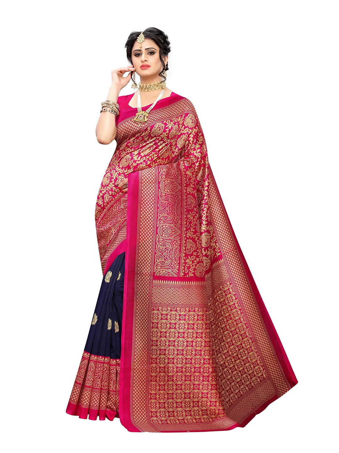 

AADVIKA Ethnic Motif Woven Design Mysore Silk Saree, Pink