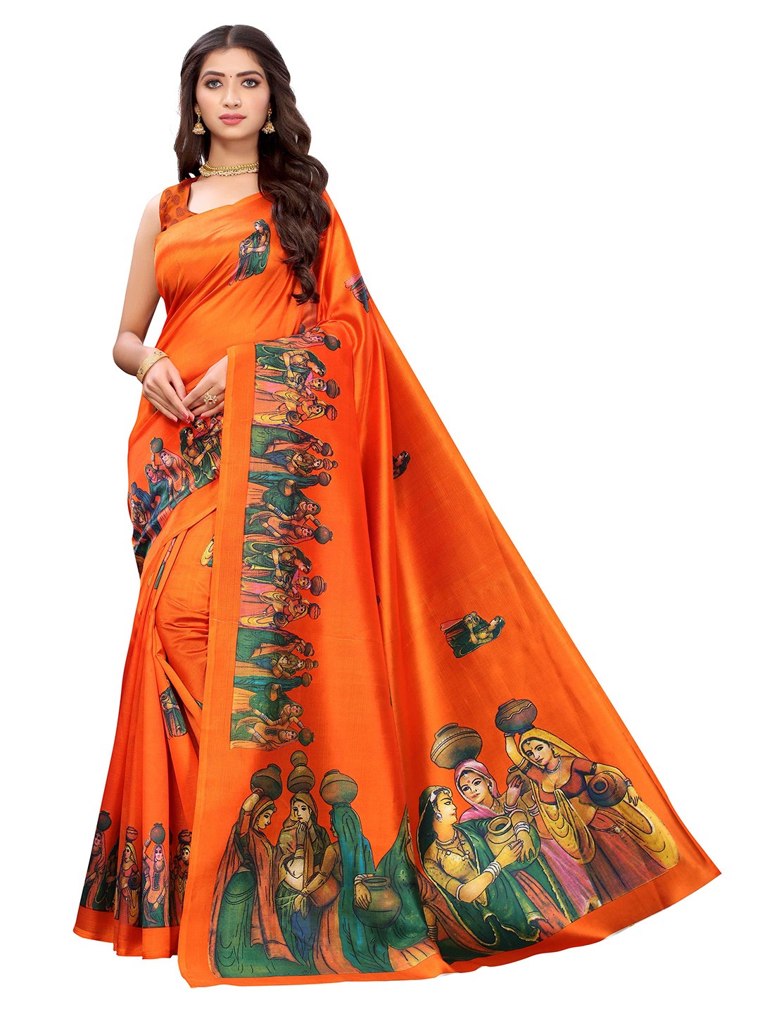 

AADVIKA Printed Mysore Silk Saree, Orange