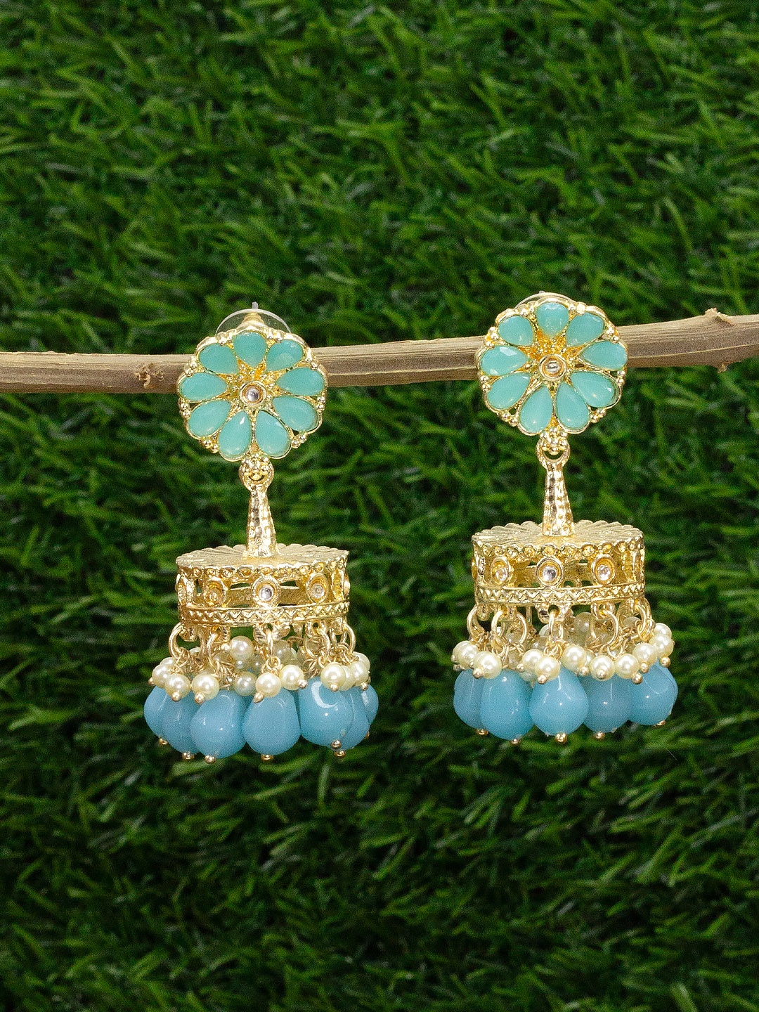 

PRIVIU Blue Classic Gold Plated Jhumkas Earrings